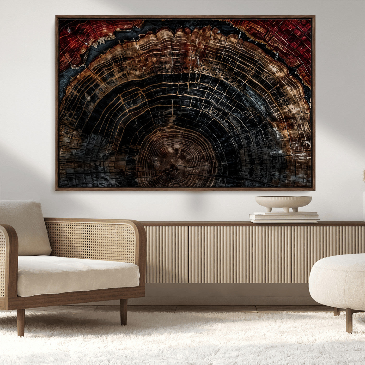MGV-FC-36X24 - Dark Wood Ring Wall Art Canvas Print, Framed Abstract Wood Tree Art Picture Print, Rustic Tree Slice Perfect Rustic Decor Artwork