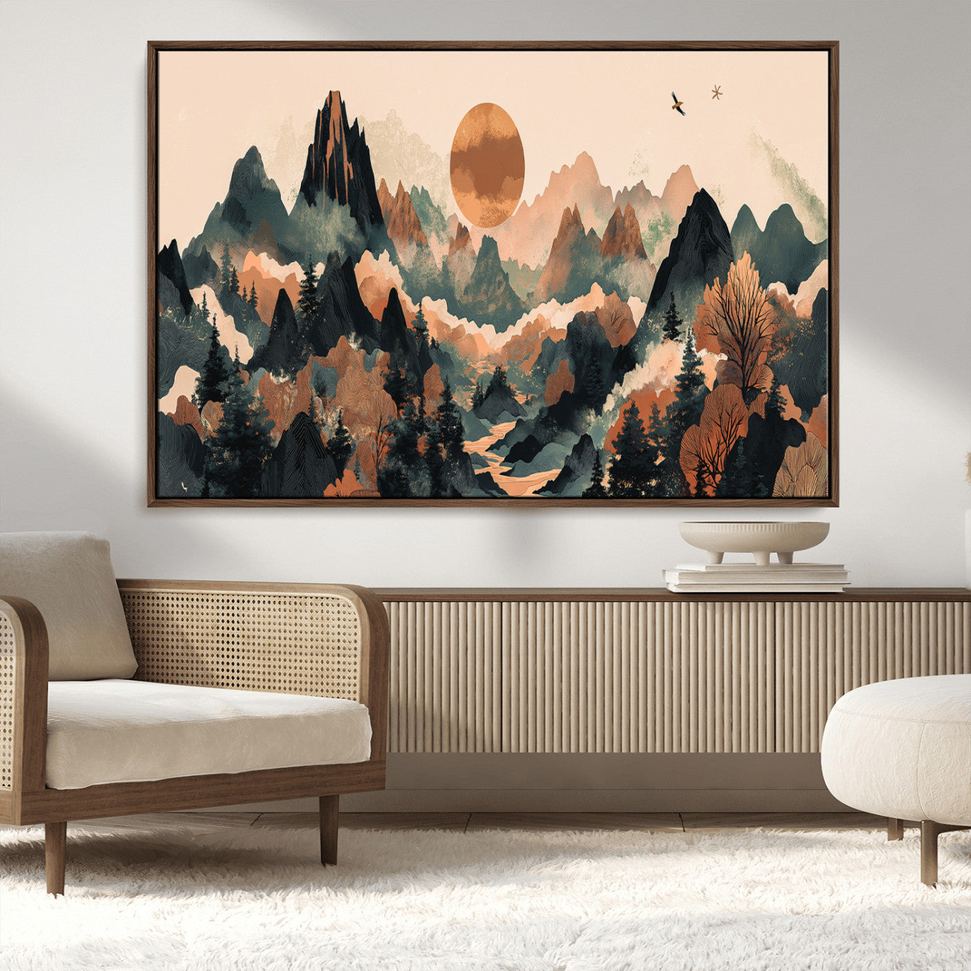 MGV-FC-36X24 - Wood Mountain Landscape Wall Art Canvas Print, Framed Sunset Hills Art Picture Print, Abstract Nature Perfect Boho Decor Artwork