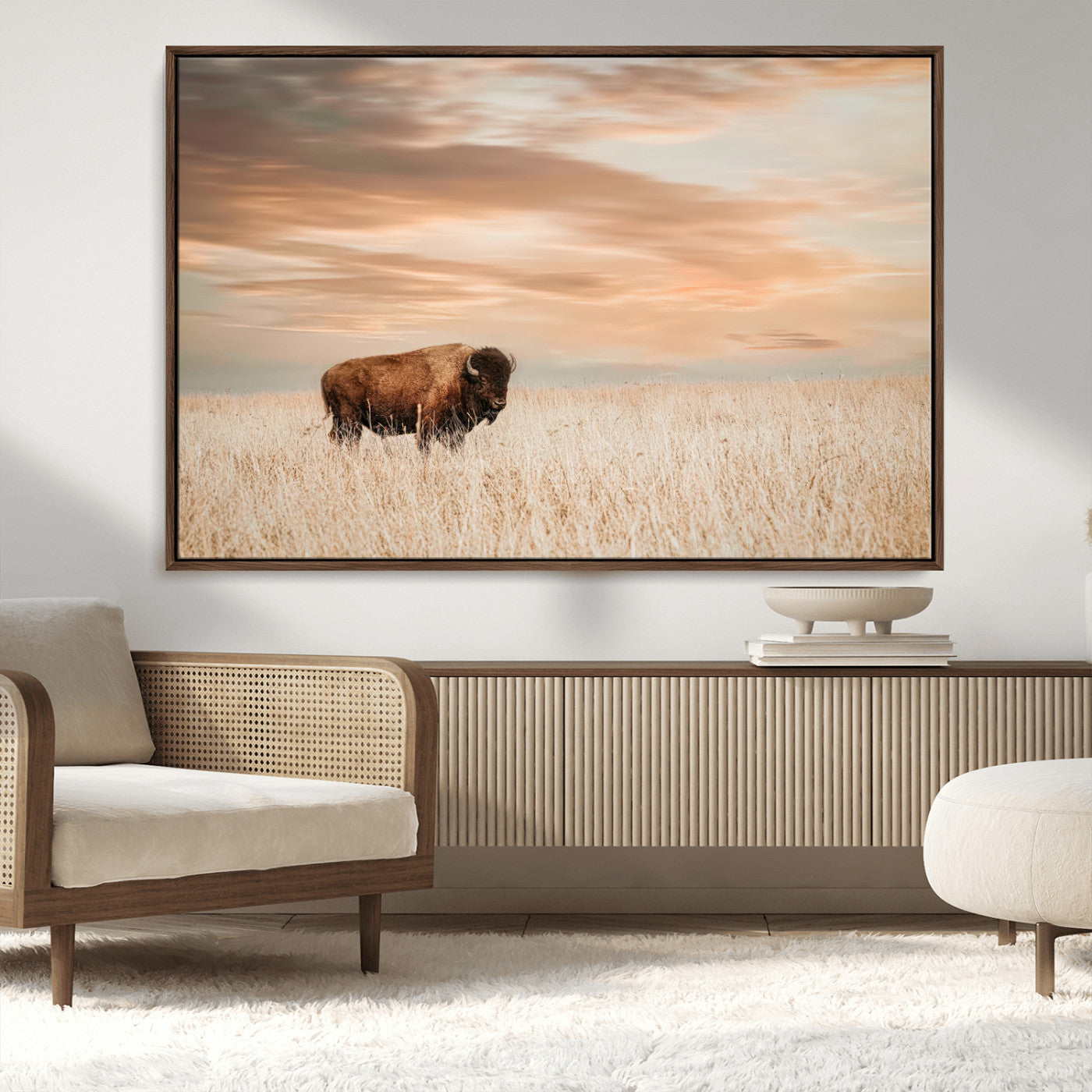 MGV-FC-36X24 - Bison Wall Art Canvas Print, Framed Buffalo Art Picture Print, Western Prairie Perfect Rustic Decor Artwork