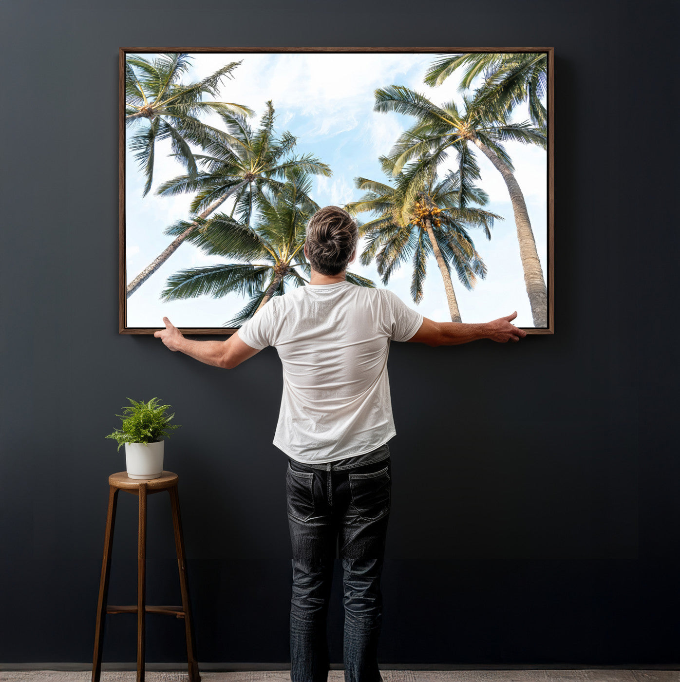 87247012-MGV-CV-36X24 - Tropical Palm Trees Wall Art – Sunlit Leaves & Blue Sky Canvas Print, Island Breeze and Vacation Vibes for Office or Home Decor