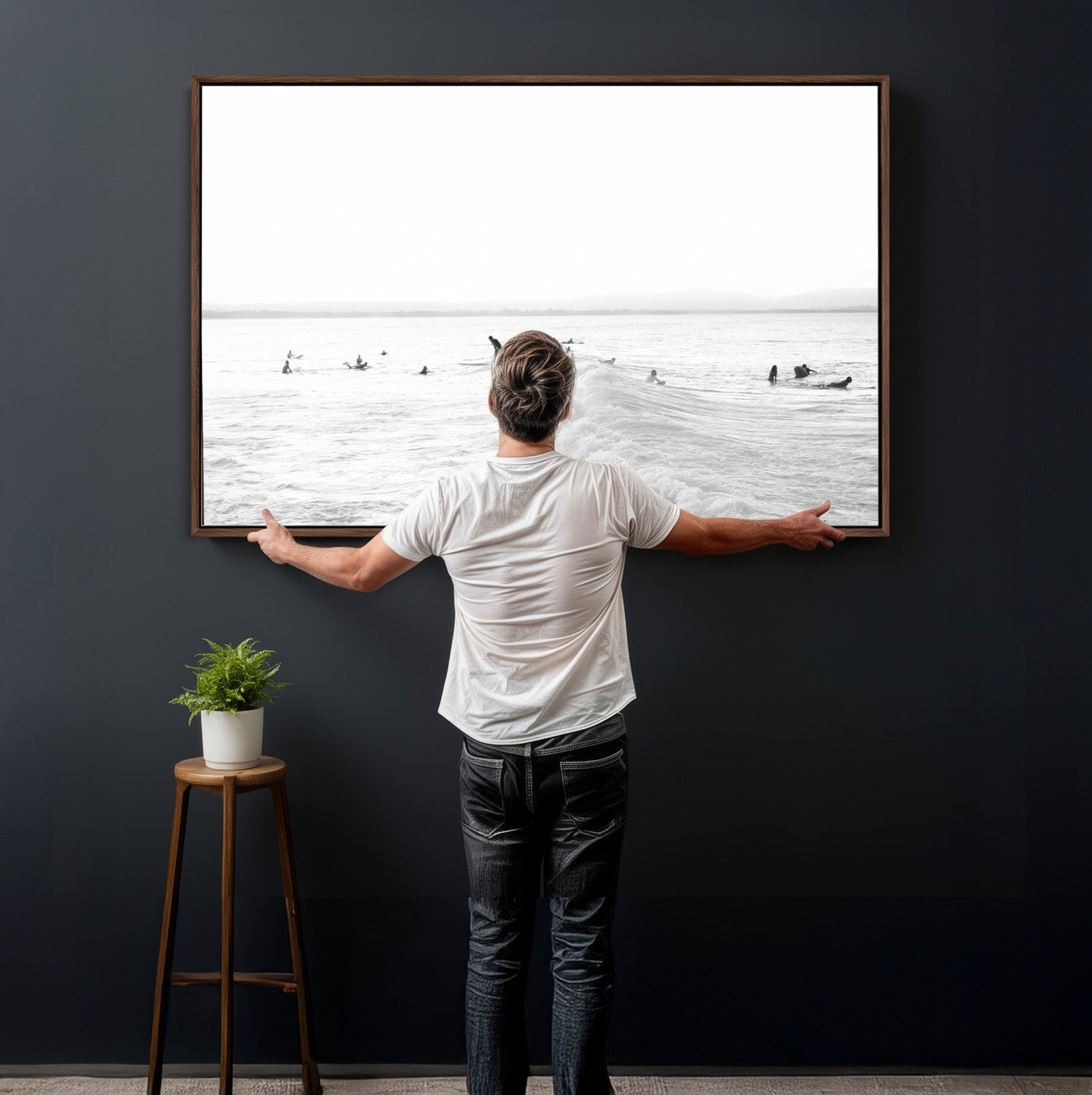 33449548-MGV-CV-36X24 - Surf Crowd Motion Wall Art – Active Surfers & Ocean Waves Canvas Print, Dynamic Water and Coastal Horizon for Living Room or Sea Adventure Decor