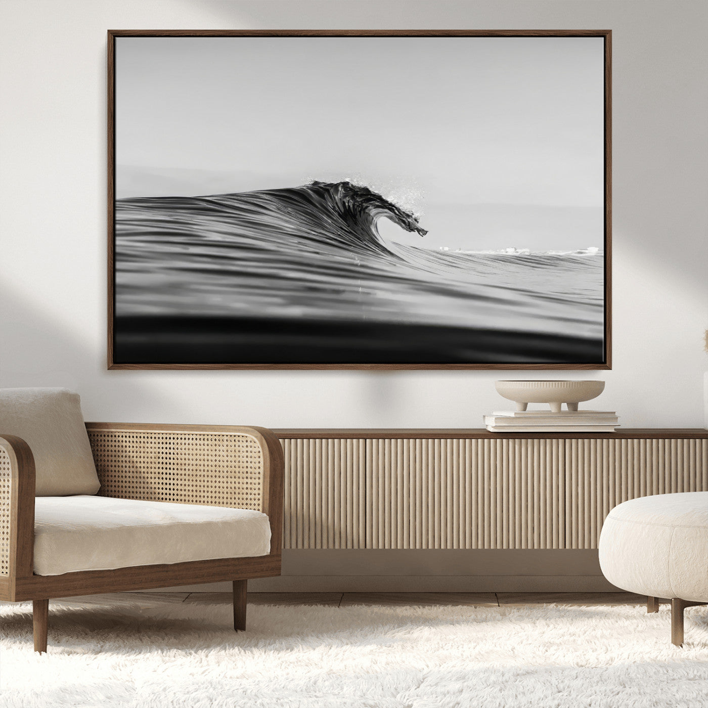 MGV-FC-36X24 - Black Wave Wall Art Canvas Print, Framed Abstract Surf Art Picture Print, Minimalist Ocean Perfect Minimalist Coastal Decor Artwork