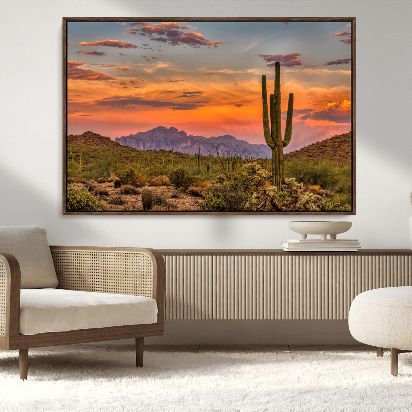 MGV-FC-36X24 - Saguaro Cactus Wall Art Canvas Print, Framed Arizona Sunset Art Picture Print, Sonoran Desert Perfect Southwestern Boho Decor Artwork