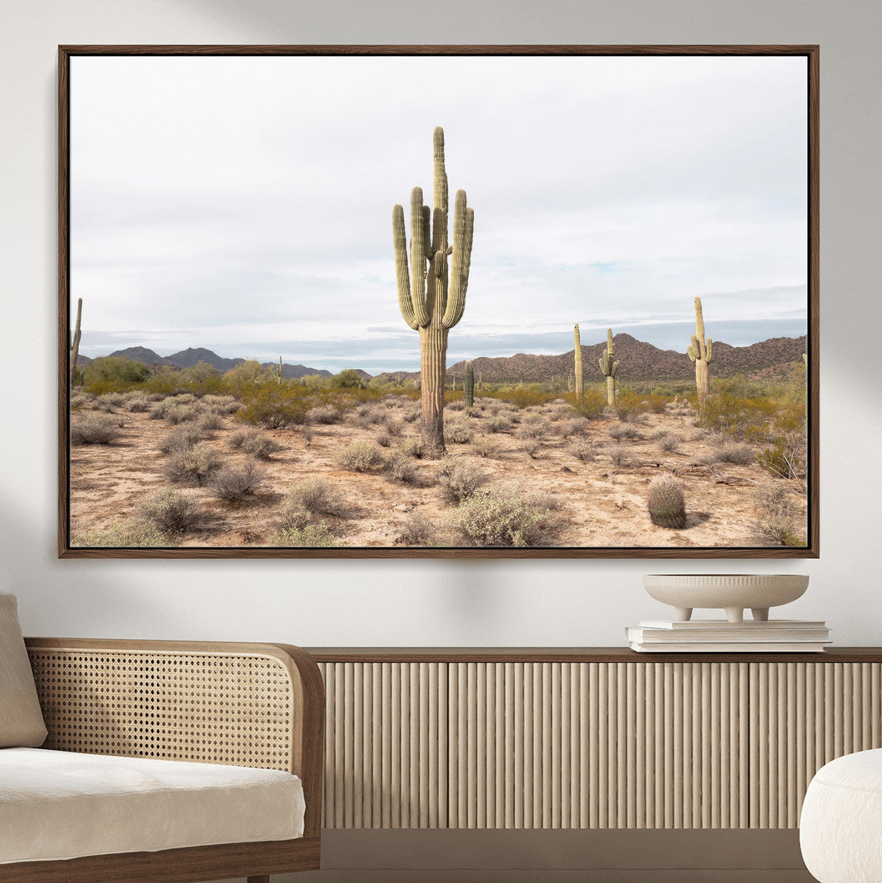 96147924-MGV-CV-36X24-Saguaro Cactus Wall Art – Framed Desert Canvas Artwork, Earthy Southwest Design, Boho Nature Decor for Home, Office