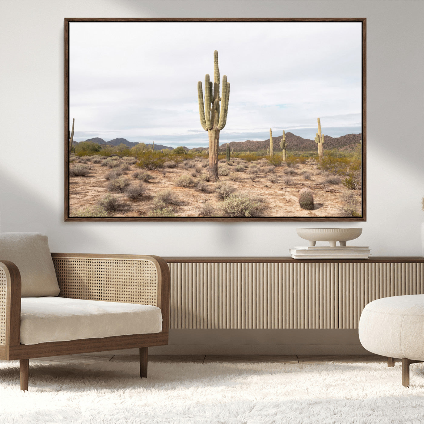 MGV-FC-36X24 - Saguaro Cactus Wall Art Canvas Print, Framed Desert Cactus Art Picture Print, Earthy Desert Perfect Southwestern Boho Decor Artwork