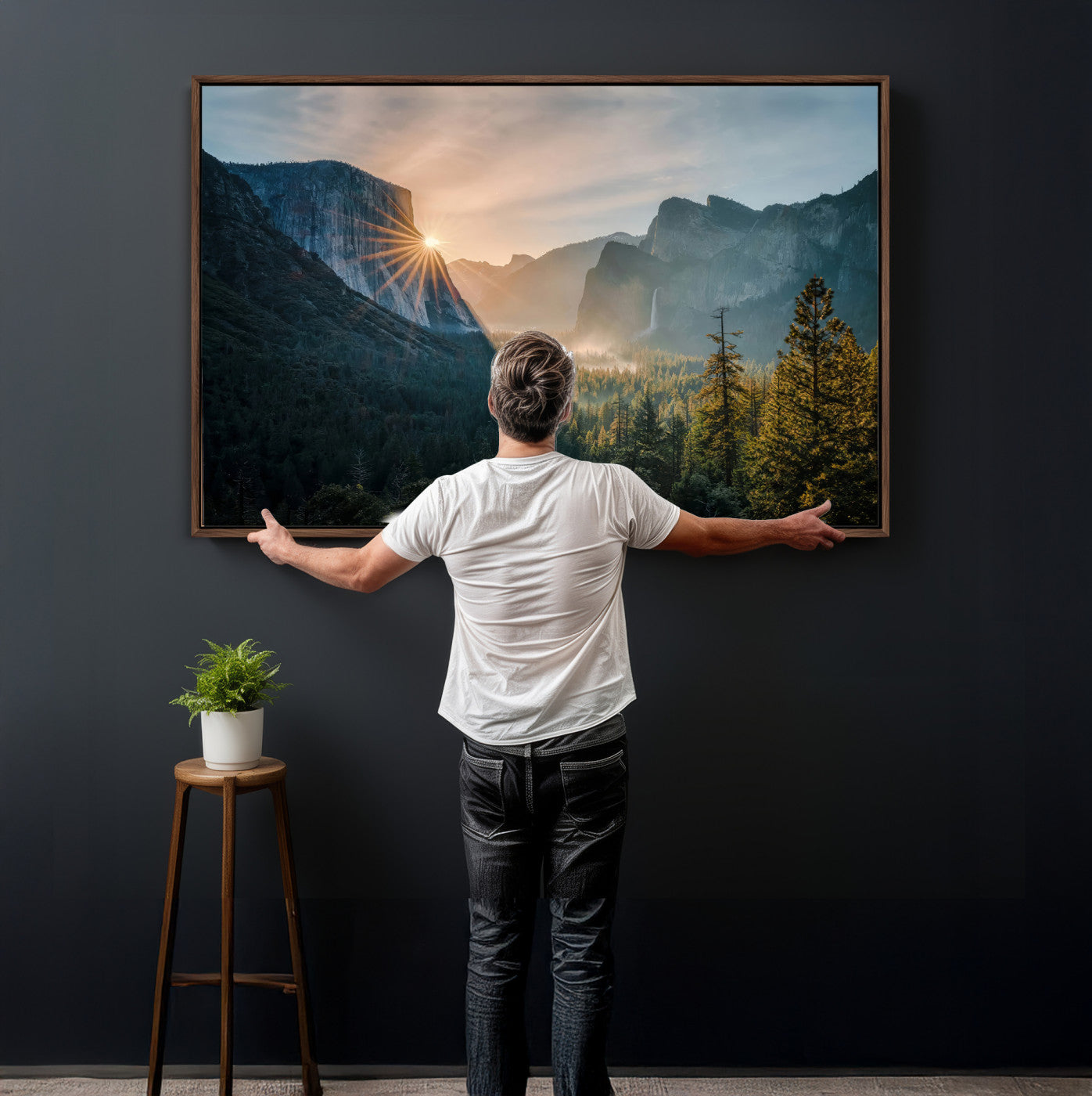 51605481-MGV-CV-36X24 - Yosemite Valley Wall Art – Misty Forest Peaks Canvas Print, Radiant Light, Tranquil Nature Landscape for Living Room or Cabin Decor