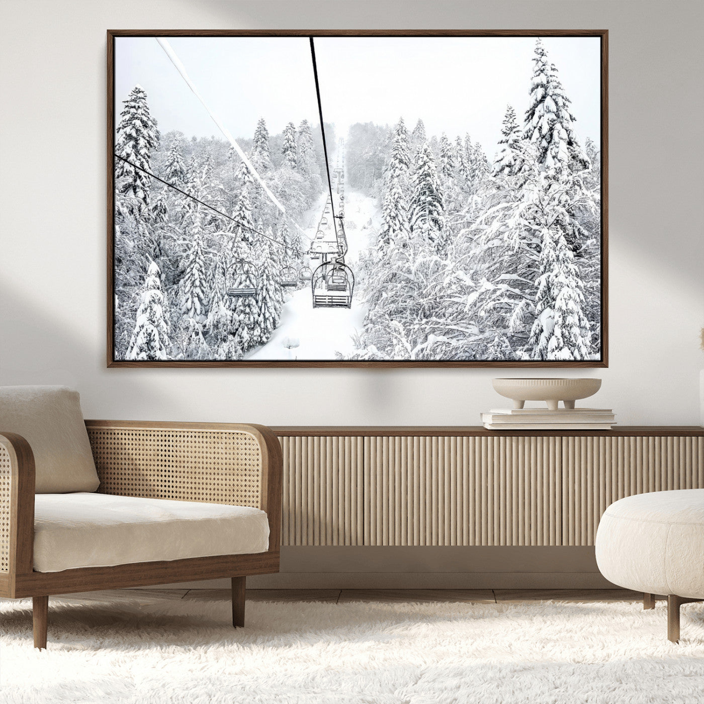 MGV-FC-36X24 - Winter Snow Ski Lift Wall Art Canvas Print Winter Trees Print