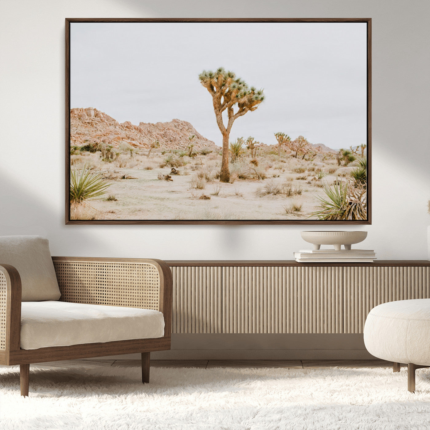 MGV-FC-36X24 - Joshua Tree Wall Art Canvas Print, Framed Neutral Desert Art Picture Print, Earthy Landscape Perfect Neutral Boho Decor Artwork