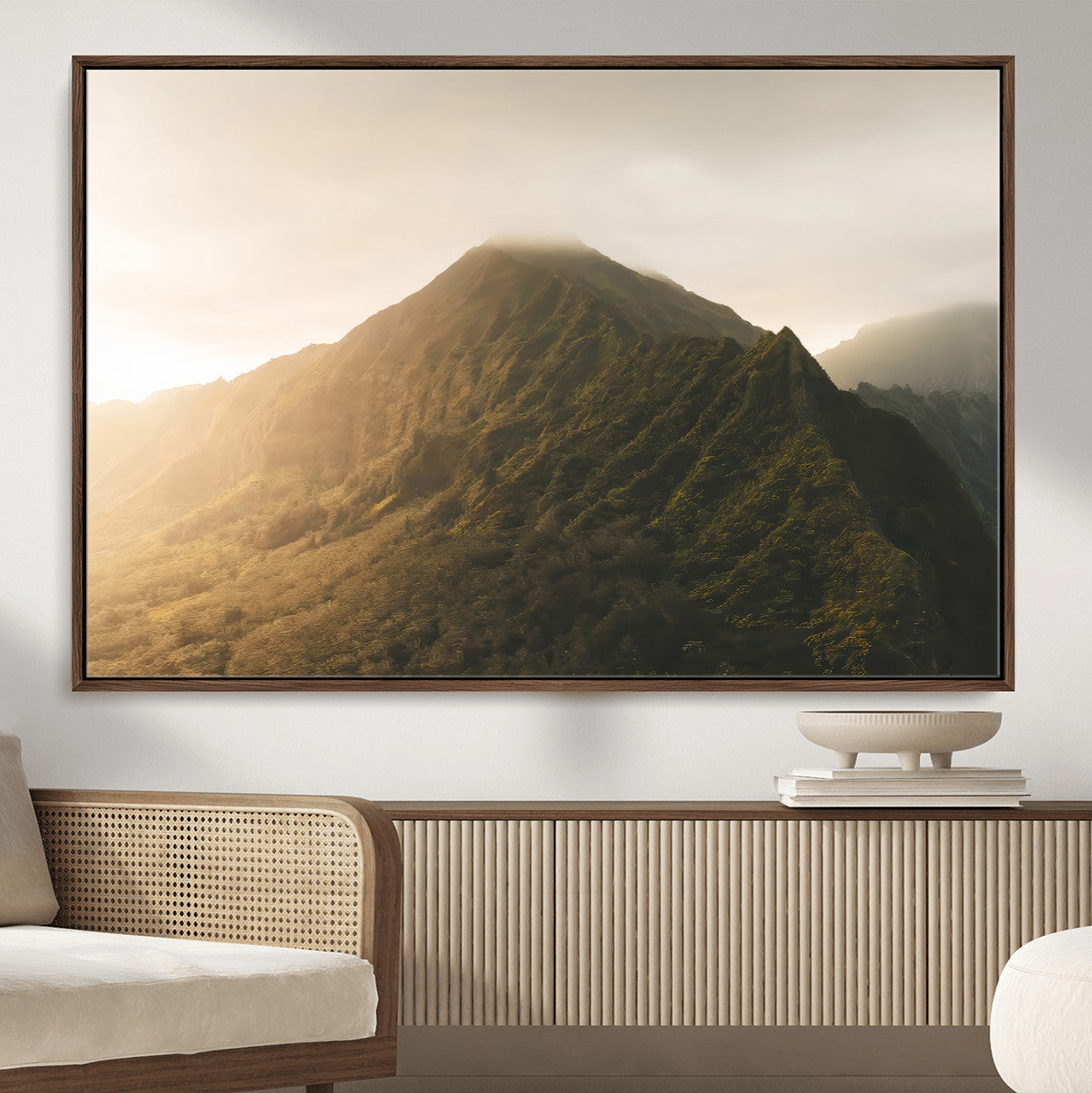 42338636-MGV-CV-36X24-Mountain Wall Art – Framed Sunset Landscape Canvas Artwork, Serene Nature Design, Rustic Decor for Home, Office