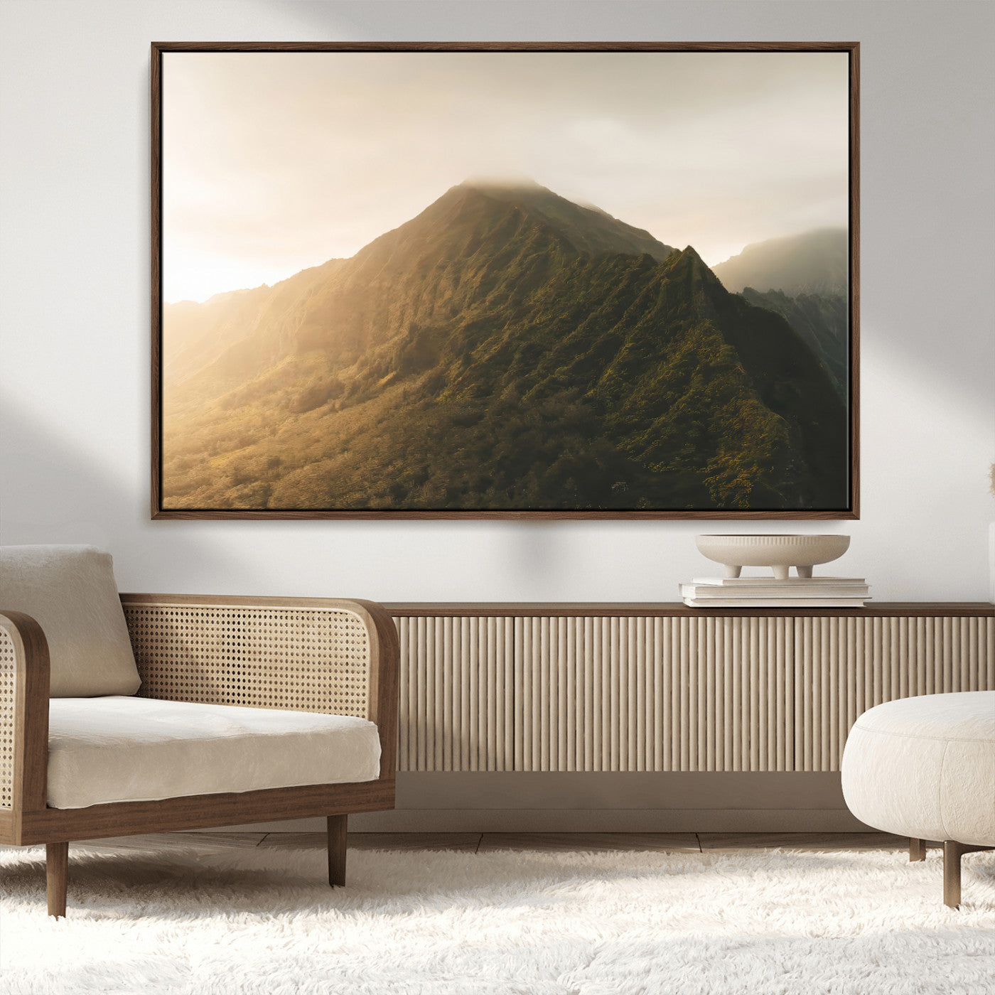 MGV-FC-36X24 - Golden Mountain Wall Art Canvas Print, Framed Misty Summit Art Picture Print, Rugged Landscape Perfect Moody Wilderness Decor Artwork