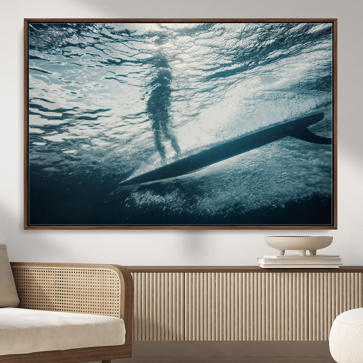 MGV-FC-36X24 - Submerged Surf Wall Art Canvas Print, Framed Underwater Perspective Art Picture Print, Ocean Surf Perfect Coastal Adventure Decor Artwork