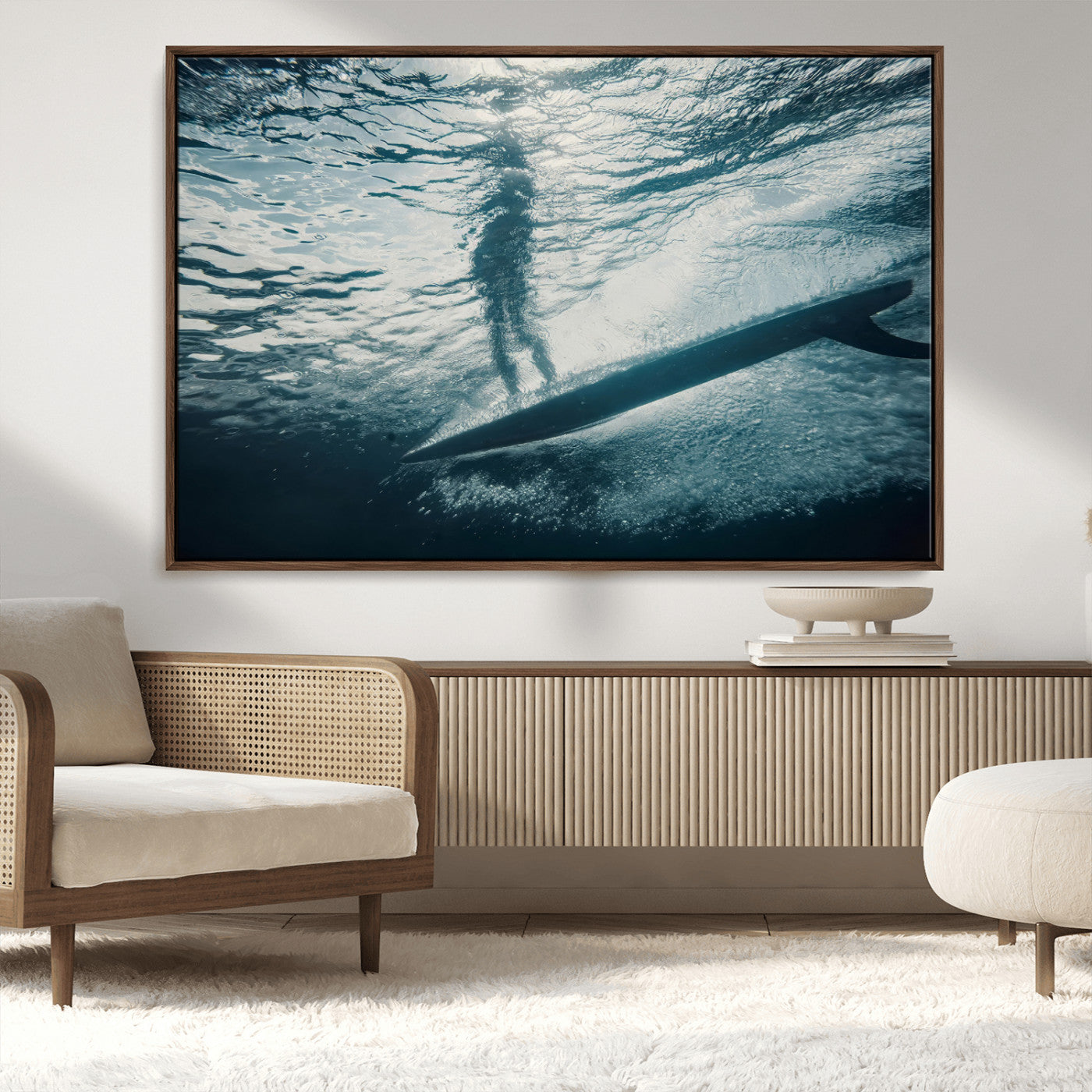 MGV-FC-36X24 - Submerged Surf Wall Art Canvas Print, Framed Underwater Perspective Art Picture Print, Ocean Surf Perfect Coastal Adventure Decor Artwork