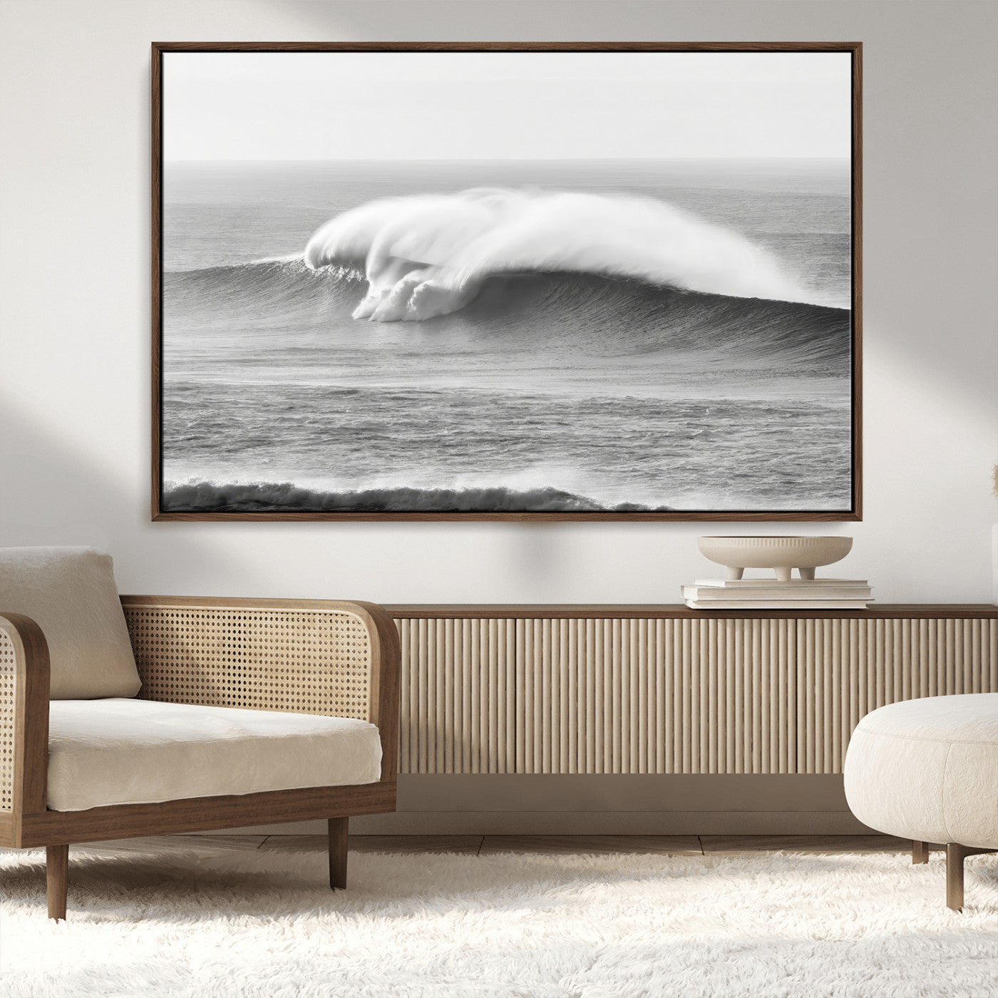 MGV-FC-36X24 - Monochrome Seascape Wall Art Canvas Print, Framed Surf Wave Art Picture Print, Minimalist Ocean Perfect Moody Coastal Decor Artwork