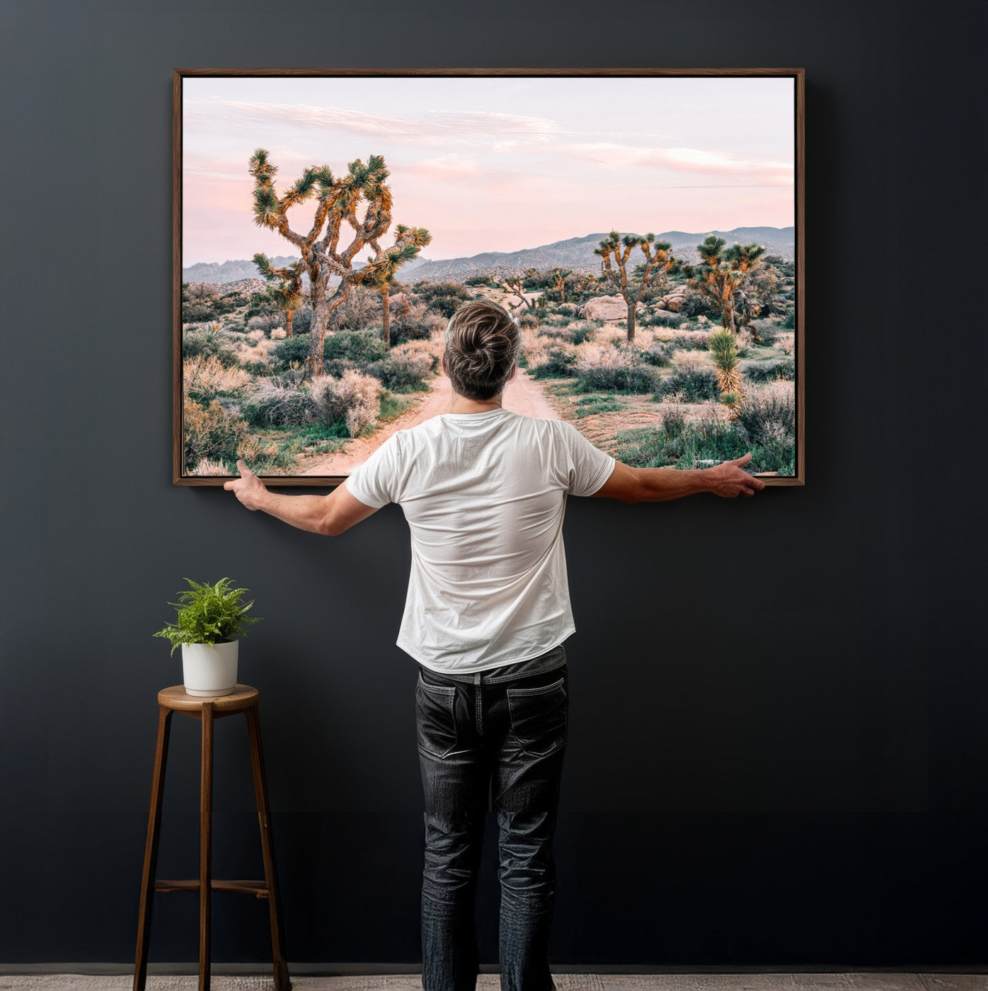 12540952-MGV-CV-36X24 - Desert Trail Wall Art – Canvas Print of Joshua Trees & Sunset Glow, Sandy Path Wilderness, Scenic Nature Escape Decor for Living Room, Office or Bedroom