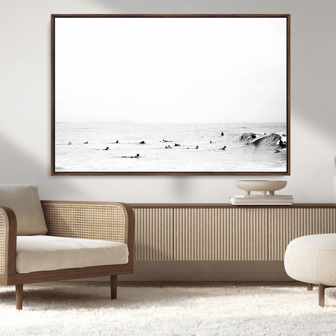 MGV-FC-36X24 - Monochrome Swimming Wall Art Canvas Print, Framed Ocean Horizon Art Picture Print, Moody Coastal Perfect Minimalist Coastal Decor Artwork