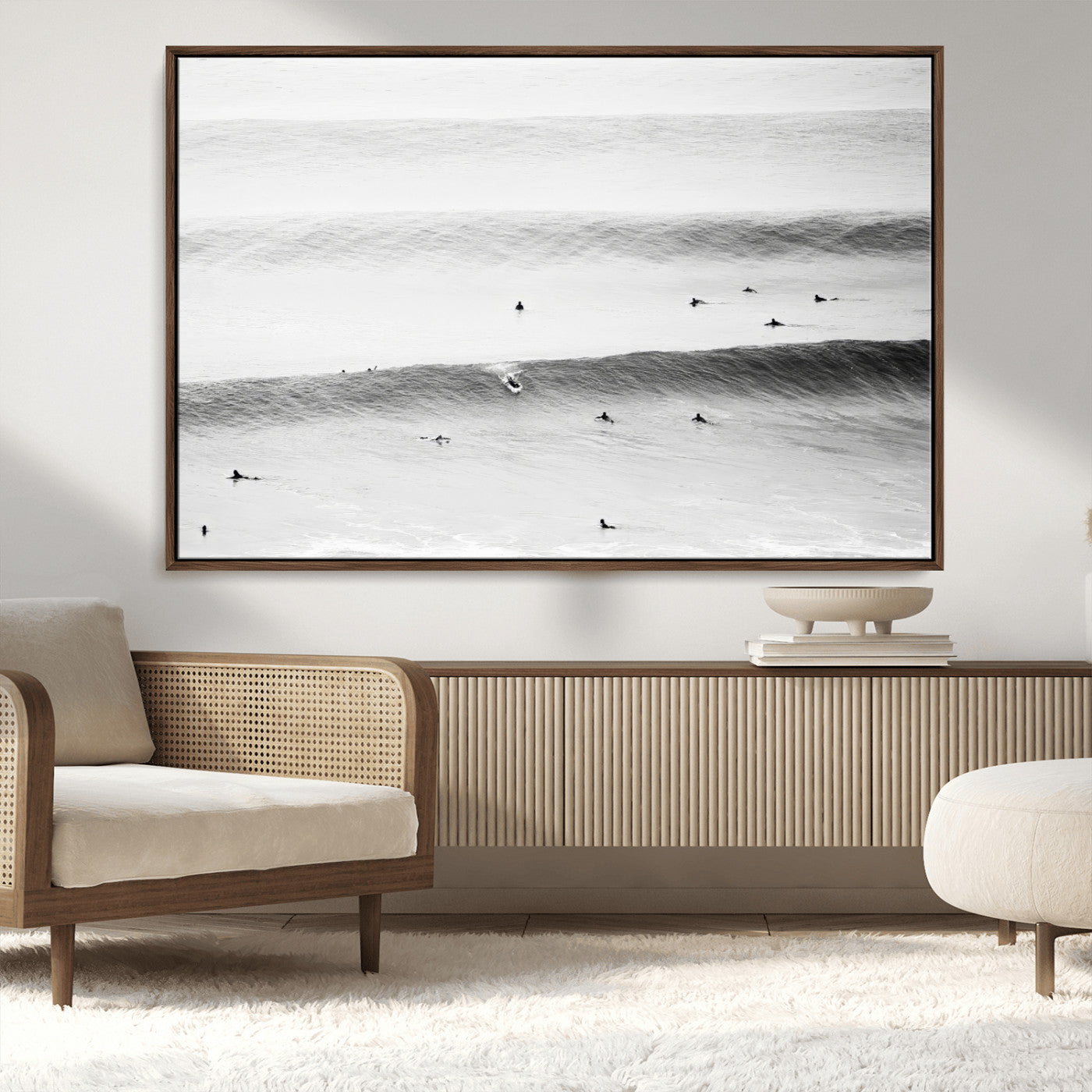 MGV-FC-36X24 - Black White Ocean Wall Art Canvas Print, Framed Coastal Sport Art Picture Print, Ocean Culture Perfect Minimalist Coastal Decor Artwork