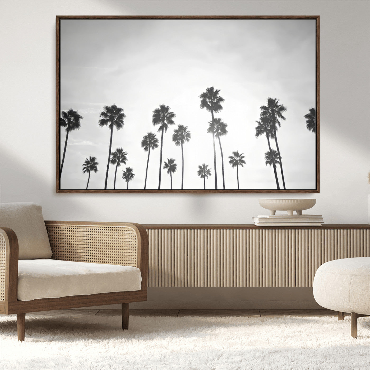 62298277-MGV-CV-36X24-Monochrome Palms Wall Art Canvas Print – Framed Minimalist Silhouetted Trees Artwork for Home, Office, Living Room