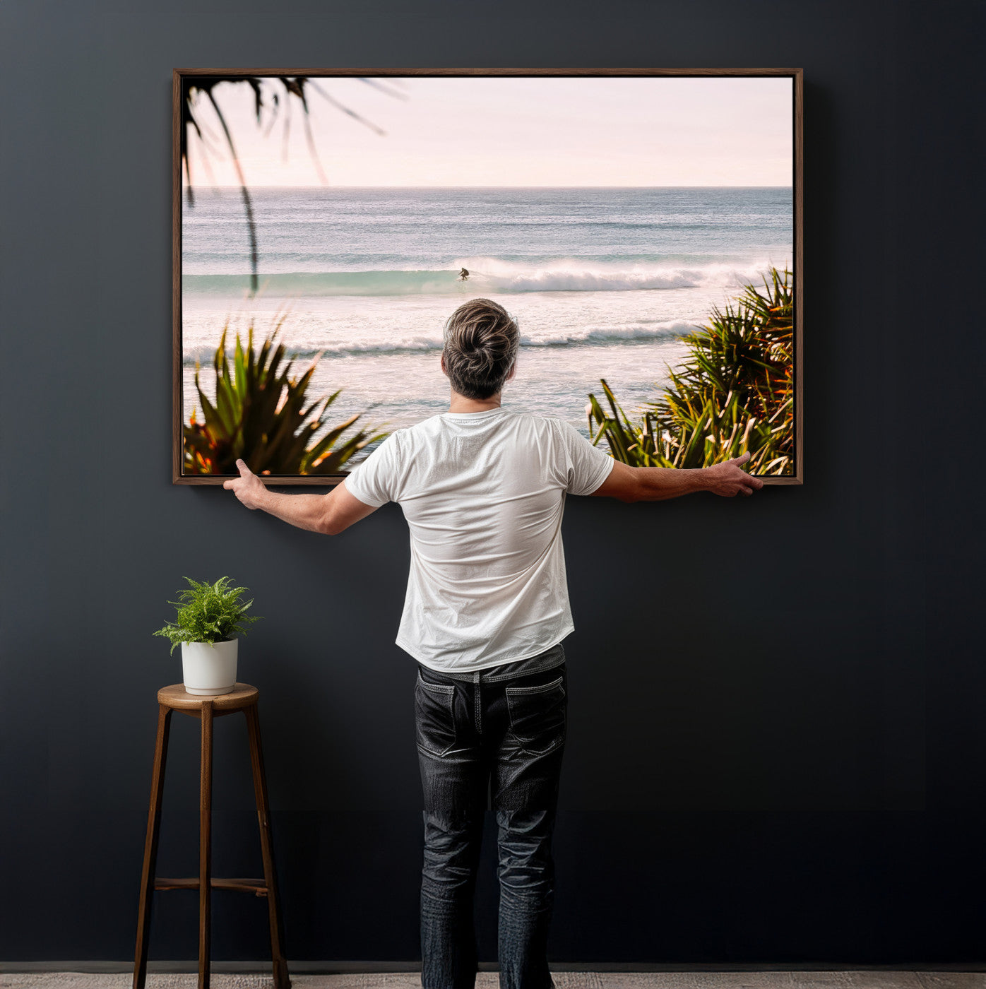 23287092-MGV-CV-36X24 - Ocean Surfer Wall Art Canvas Print | Framed Coastal Surf Art Picture Tropical Beach Artwork for Home Office