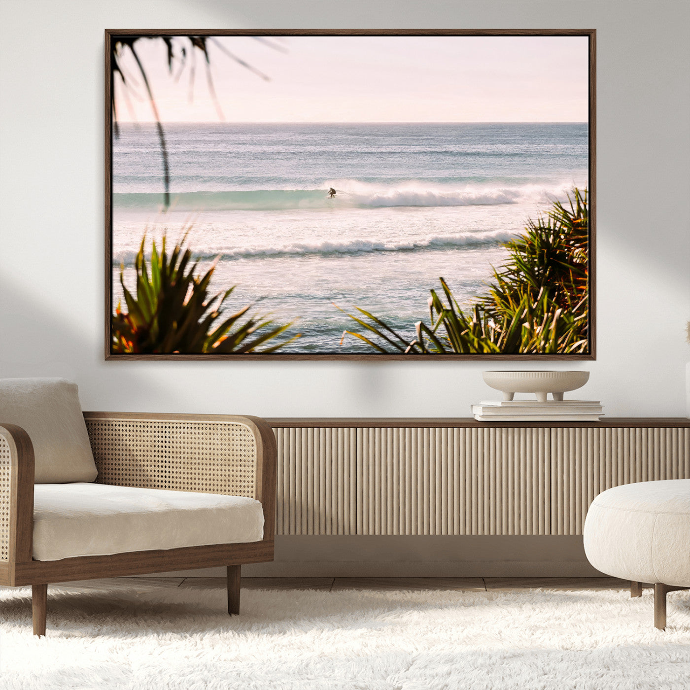 MGV-FC-36X24 - Ocean Surfer Wall Art Canvas Print, Framed Coastal Surf Art Picture Print, Tropical Beach Perfect Tropical Coastal Decor Artwork