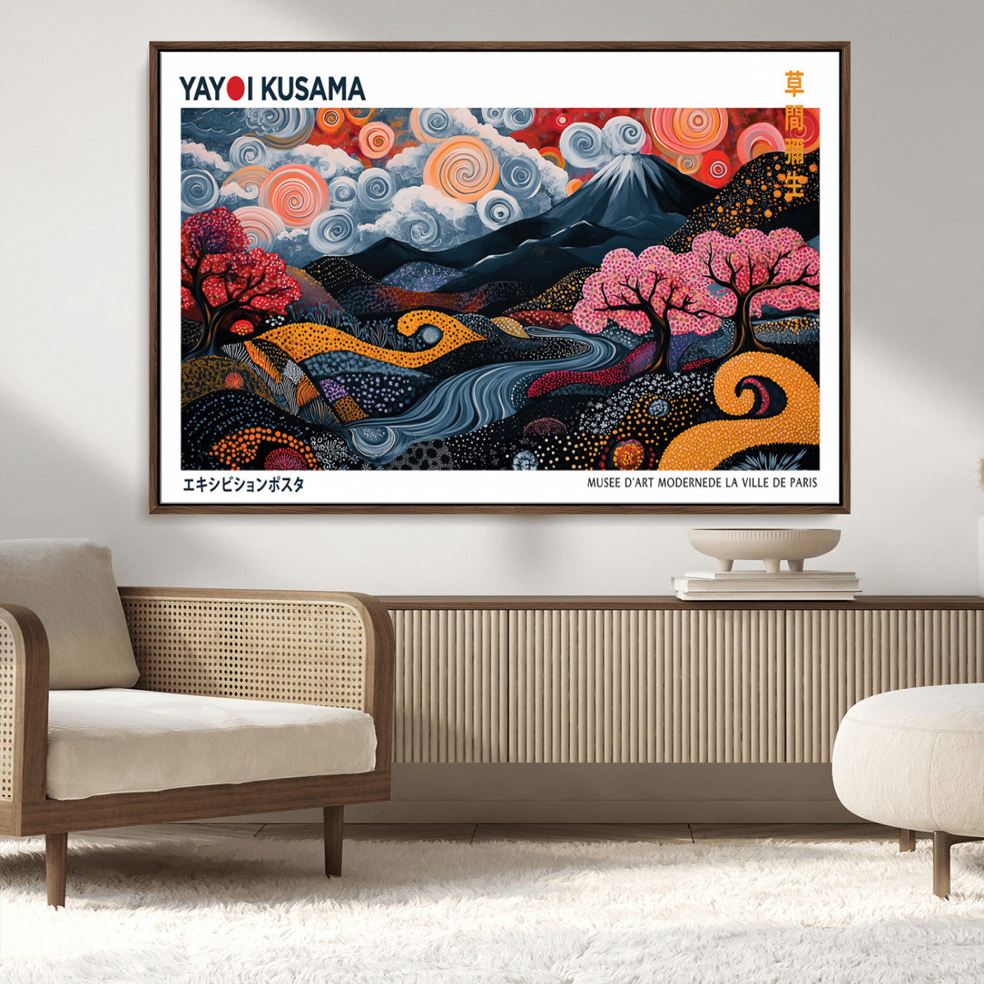 MGV-FC-36X24 - Modern Japanese Wall Art Print Yayoi Kusama Canvas Wall Art Abstract Mount Fuji Canvas Print