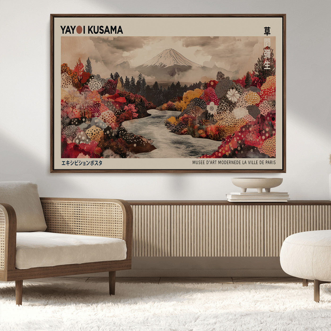 MGV-FC-36X24 - Modern Japanese Wall Art Print Yayoi Kusama Canvas Wall Art Abstract Mount Fuji Canvas Print