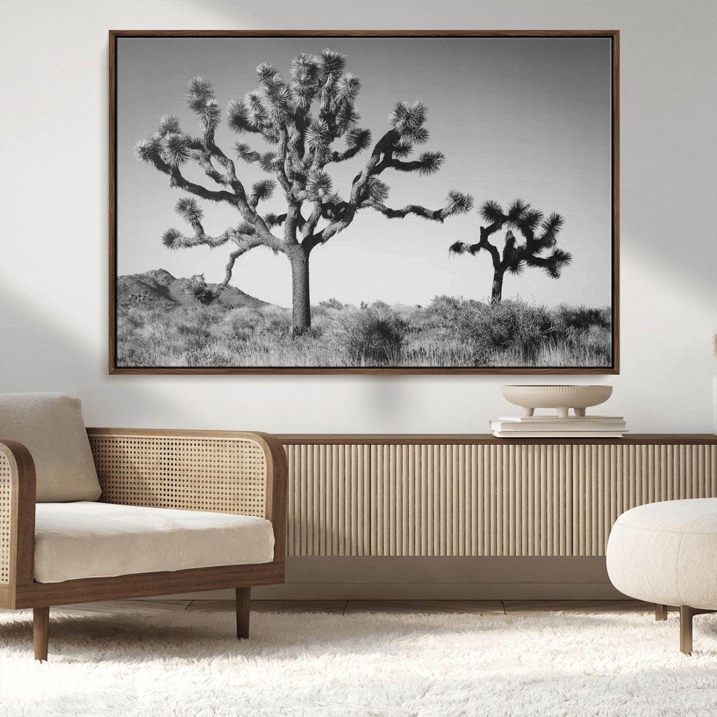 MGV-FC-36X24 - Joshua Tree Wall Art Canvas Print, Framed Monochrome Desert Art Picture Print, Minimalist Nature Scene Perfect Southwestern Minimalist Decor Artwork