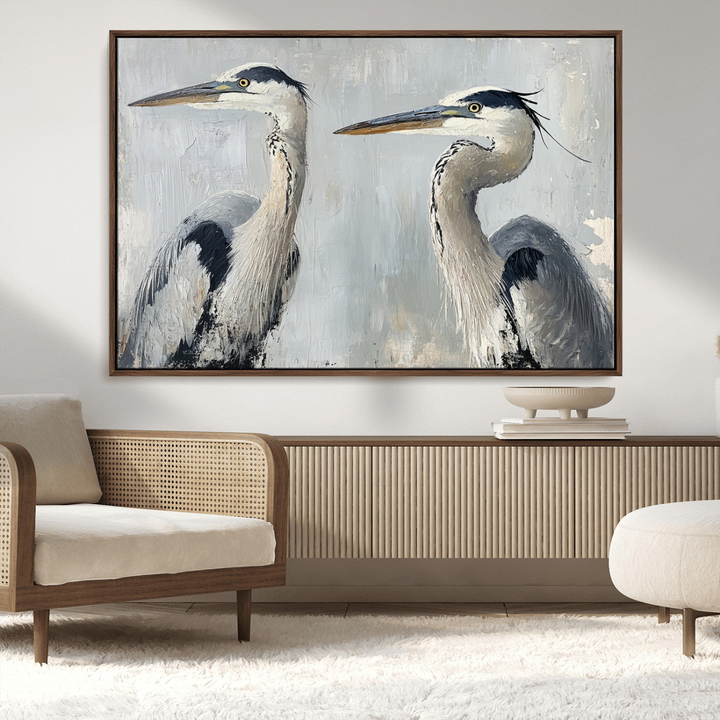MGV-FC-36X24 - Bird Canvas Decor Wall Art Canvas Print, Framed Coastal Bird Pair Art Picture Print, Minimalist Wildlife Wall Perfect Coastal Minimalist Decor Artwork