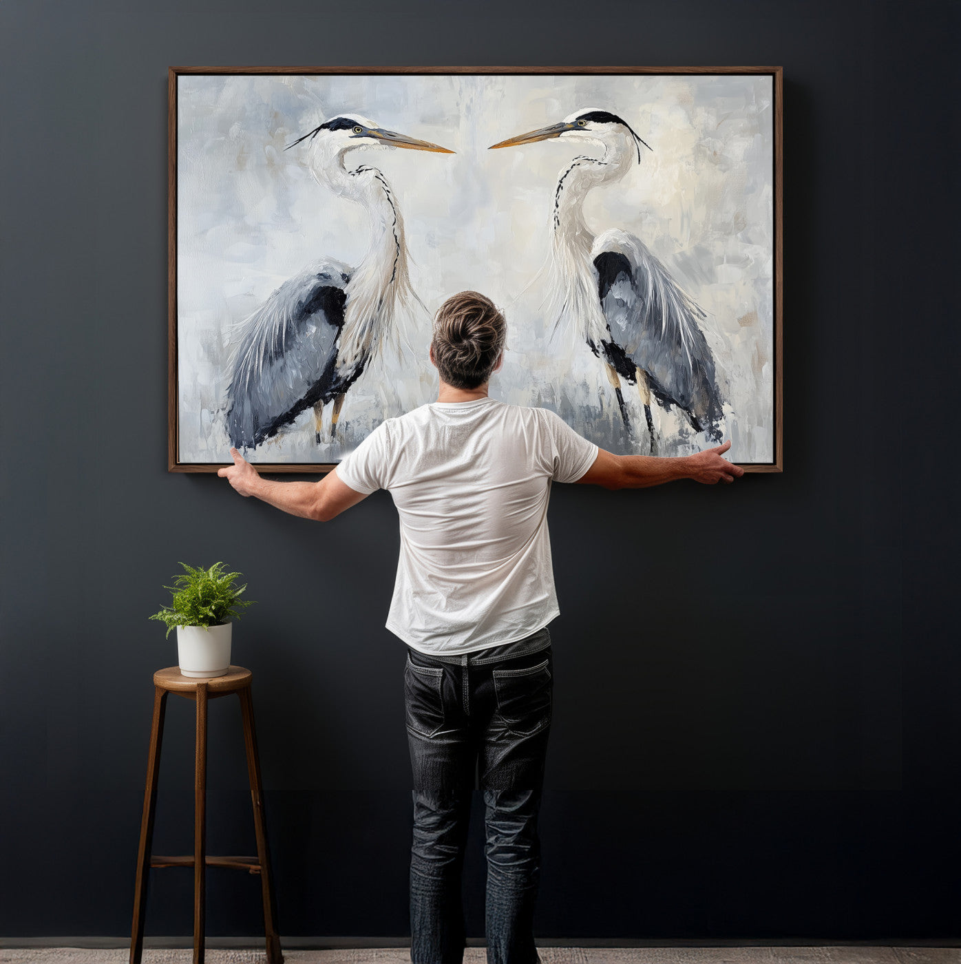 90806932-MGV-CV-36X24 - Heron Wall Art Wall Art Canvas Print, Framed Bird Canvas Decor Art Picture Print, Nature Inspired Perfect Coastal Minimalist Decor Artwork