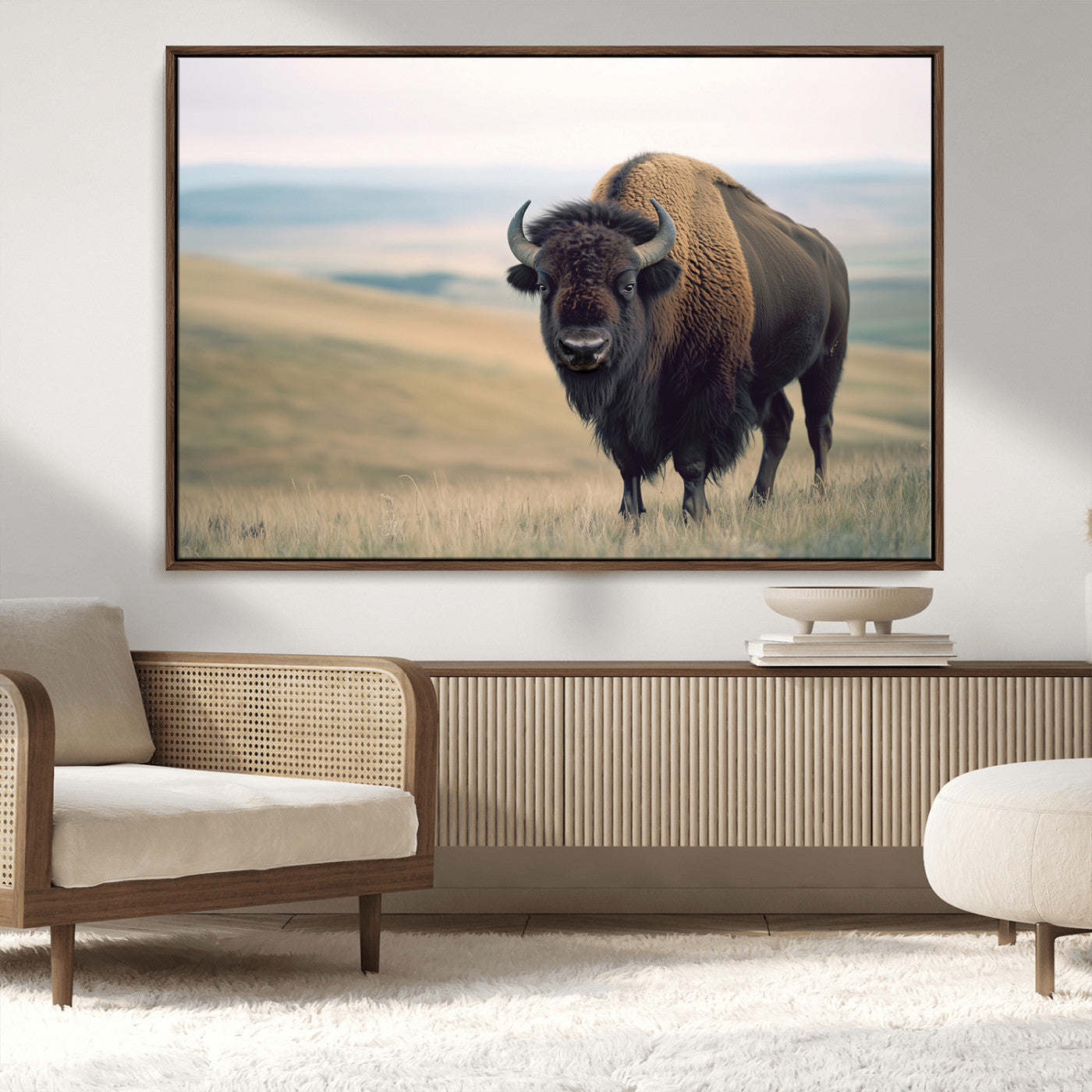 MGV-FC-36X24 - Bison Wall Art Wall Art Canvas Print, Framed Buffalo Canvas Print Art Picture Print, American Bison Decor Perfect Rustic Western Decor Artwork