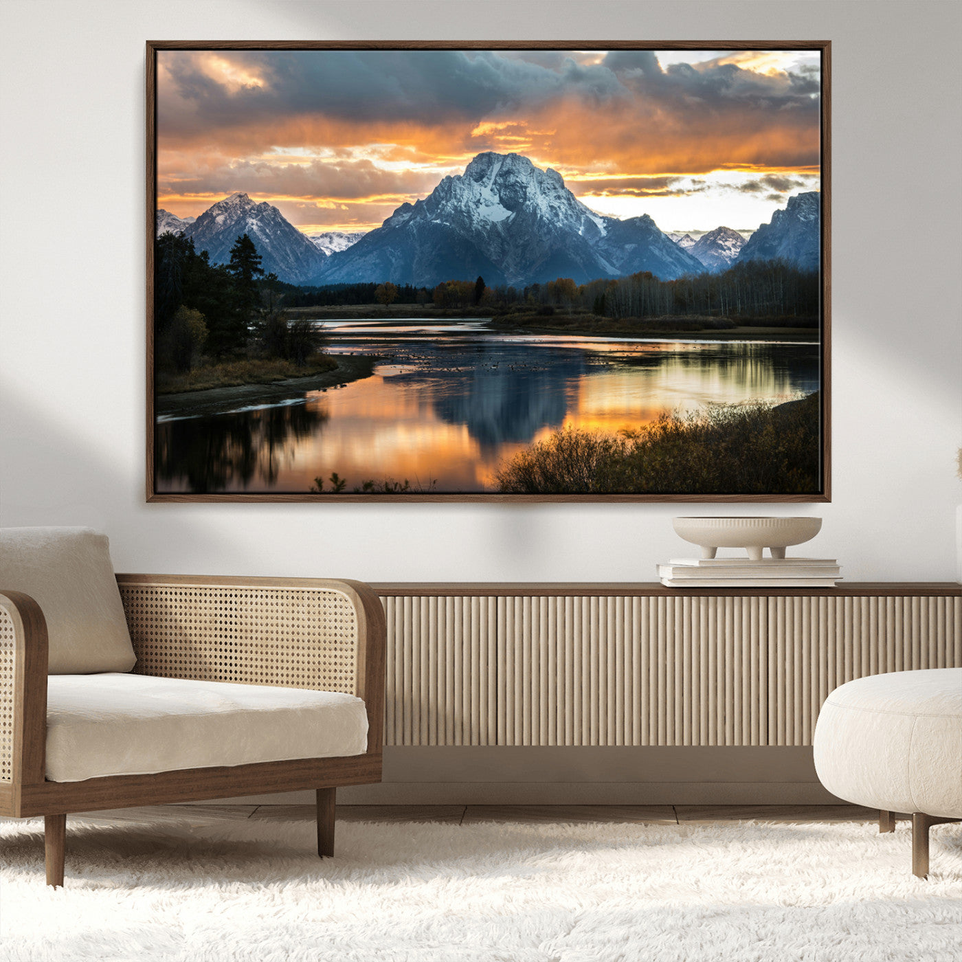 MGV-FC-36X24 - Mountain Sunset Wall Art Canvas Print, Framed Alpine Wilderness Art Picture Print, Golden Hour Perfect Wilderness Decor Artwork