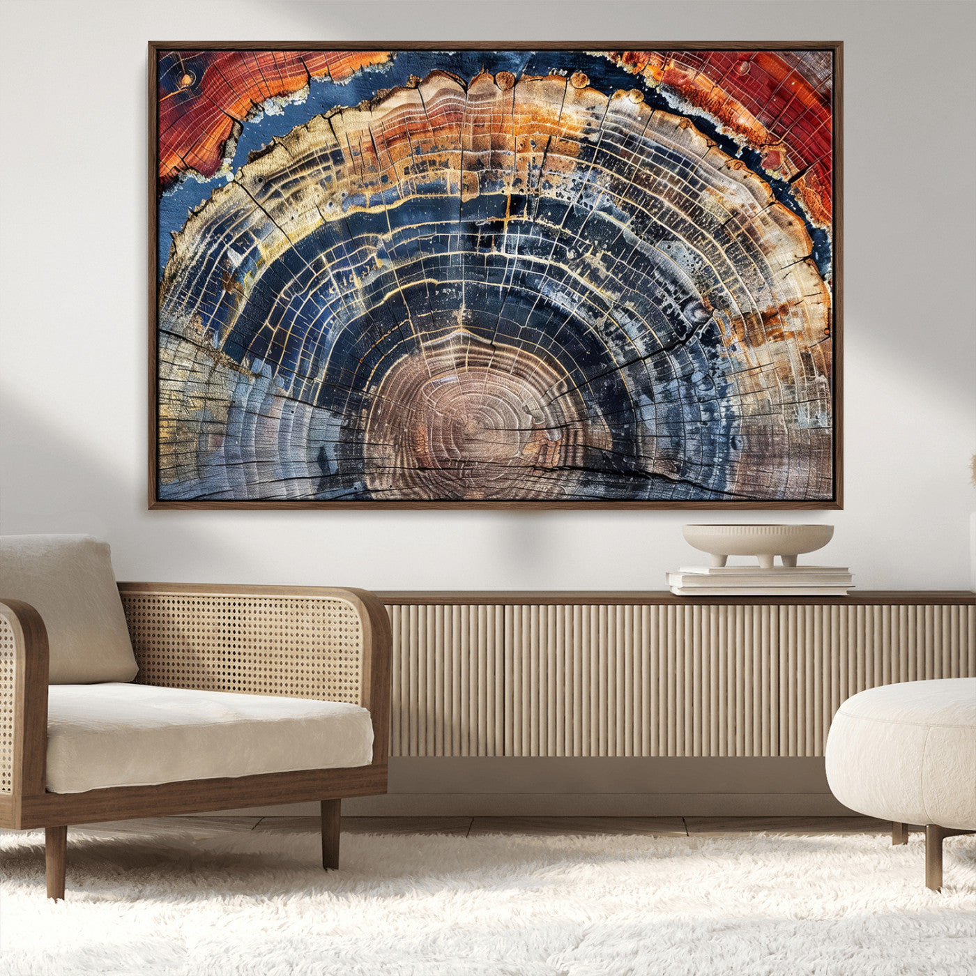 MGV-FC-36X24 - Tree Rings Wall Art Canvas Print, Framed Wood Texture Art Picture Print, Petrified Wood Perfect Modern Rustic Decor Artwork