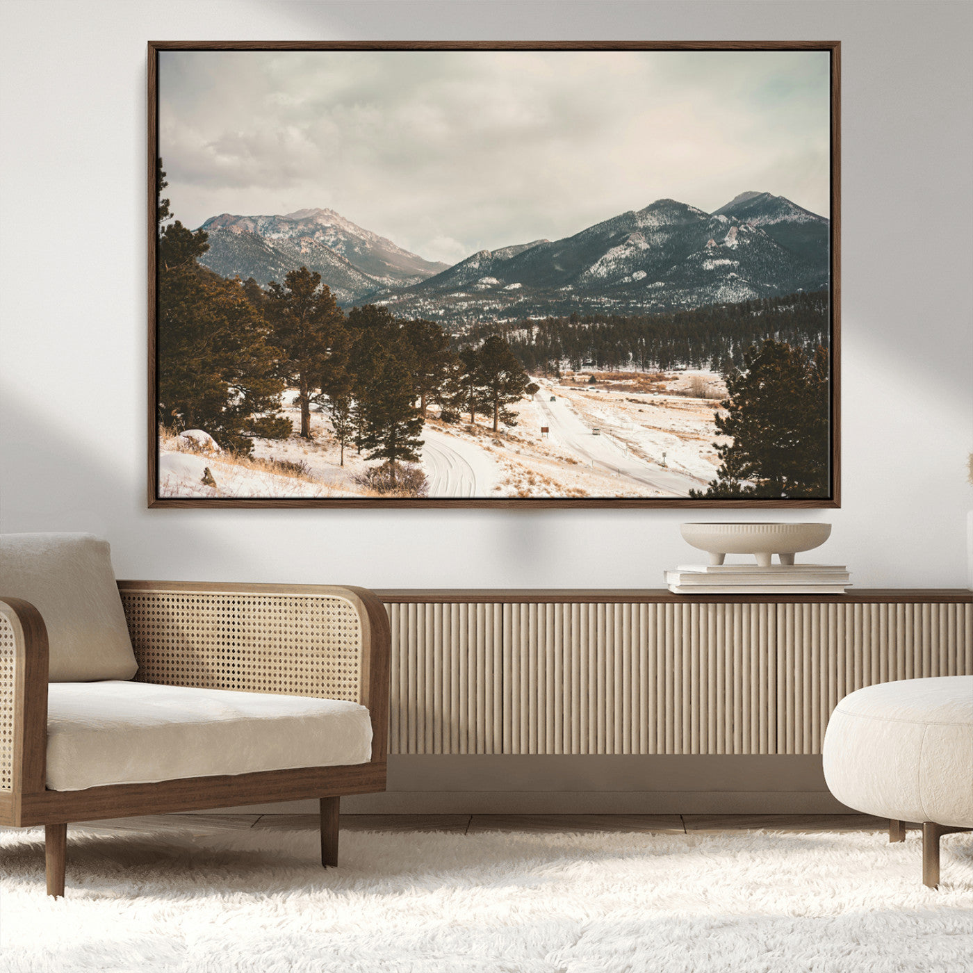 MGV-FC-36X24 - Mountain Landscape Wall Art Canvas Print, Framed Snowy Peaks Art Picture Print, Alpine Aesthetic Perfect Rustic Winter Decor Artwork