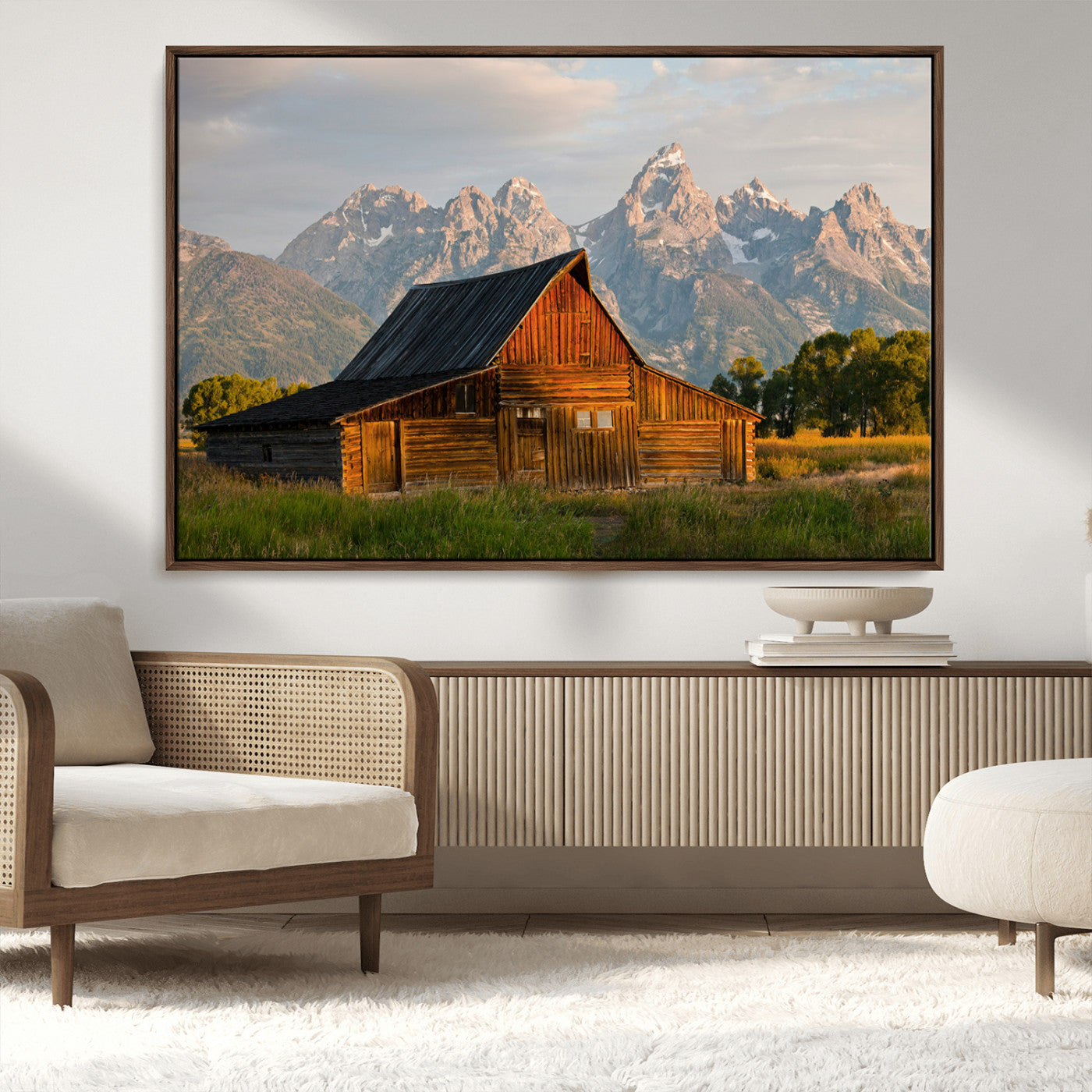 MGV-FC-36X24 - Rustic Barn Wall Art Canvas Print, Framed Western Landscape Art Picture Print, Farmhouse Style Perfect Rustic Farmhouse Decor Artwork