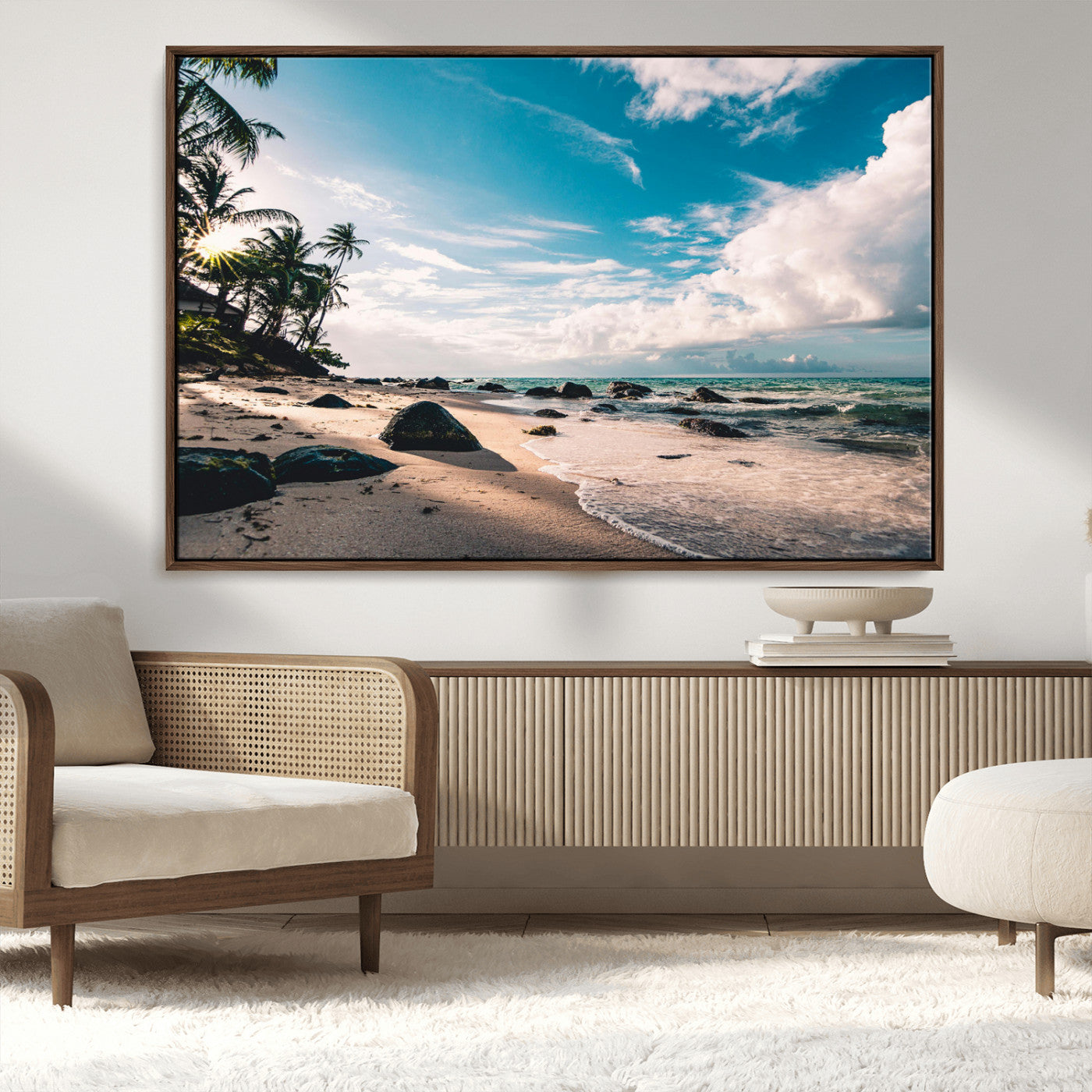 MGV-FC-36X24 - Tropical Beach Wall Art Canvas Print, Framed Ocean Waves Art Picture Print, Relazxing Seascape Perfect Tropical Coastal Decor Artwork