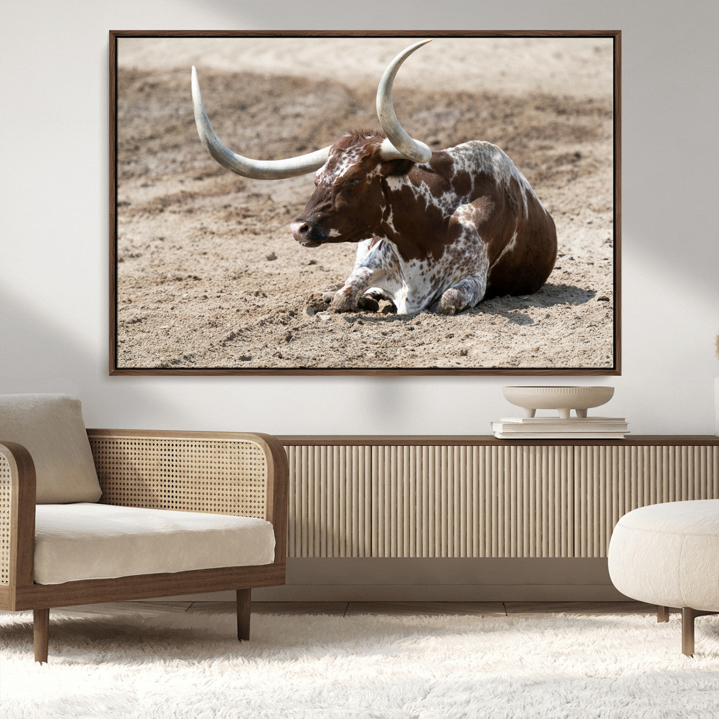 76549210-MGV-CV-36X24-Texas Longhorn Wall Art Canvas Print, Framed Country Living Art Picture Print, Farmhouse Perfect
