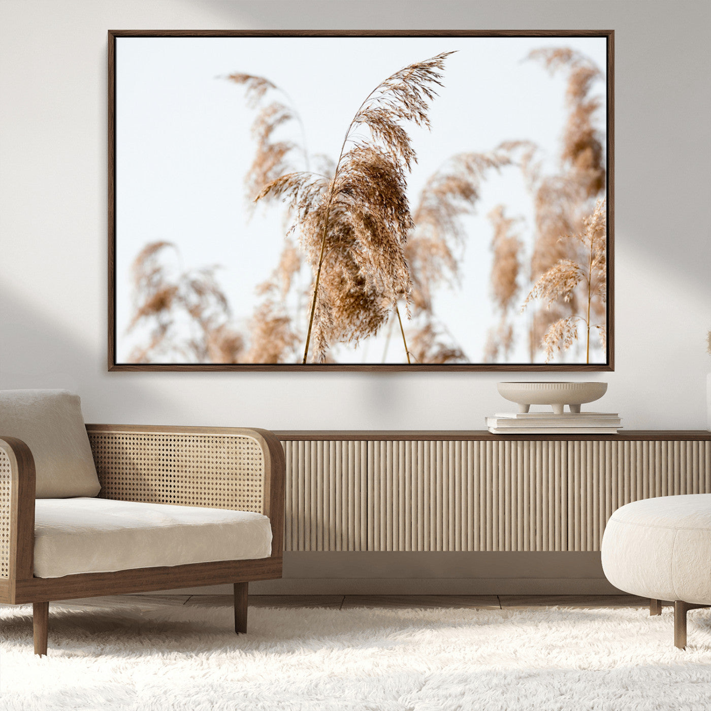 MGV-FC-36X24 - Pampas Grass Wall Art Canvas Print, Framed Neutral Tones Art Picture Print, Minimalist Nature Perfect Boho Decor Artwork