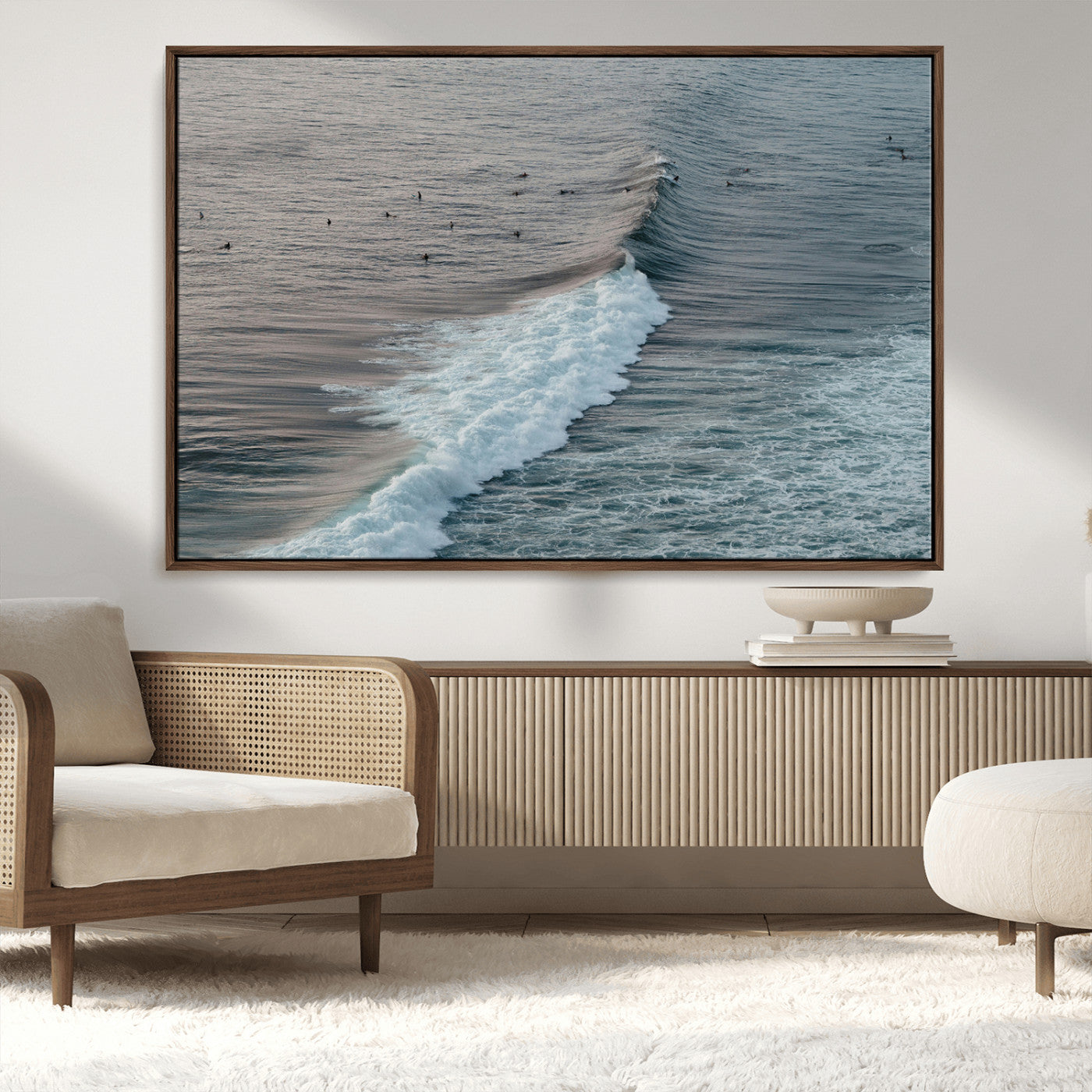 MGV-FC-36X24 - Ocean Waves Wall Art Canvas Print, Framed Coastal Serenity Art Picture Print, Surf Perfect Coastal Decor Artwork