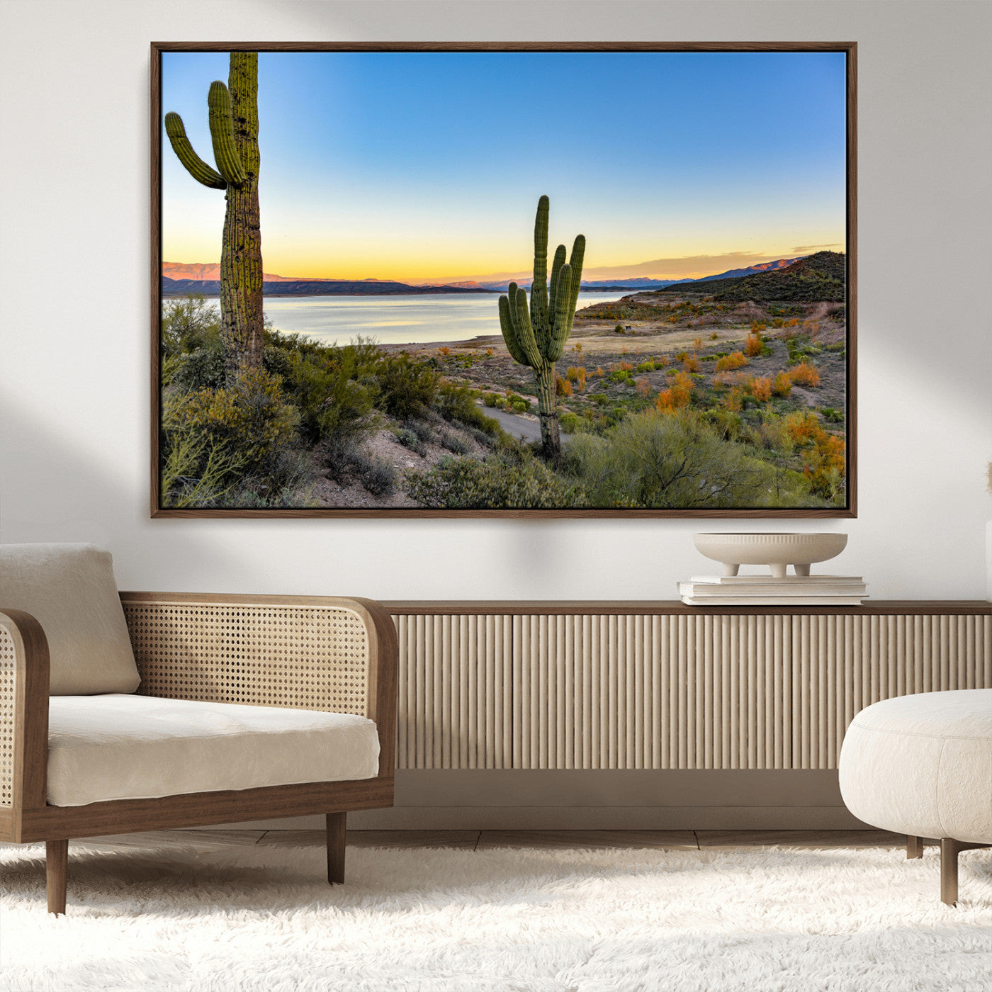MGV-FC-36X24 - Saguaro Cactus Wall Art Canvas Print, Framed Desert Sunset Art Picture Print, Southwestern Perfect Southwestern Decor Artwork