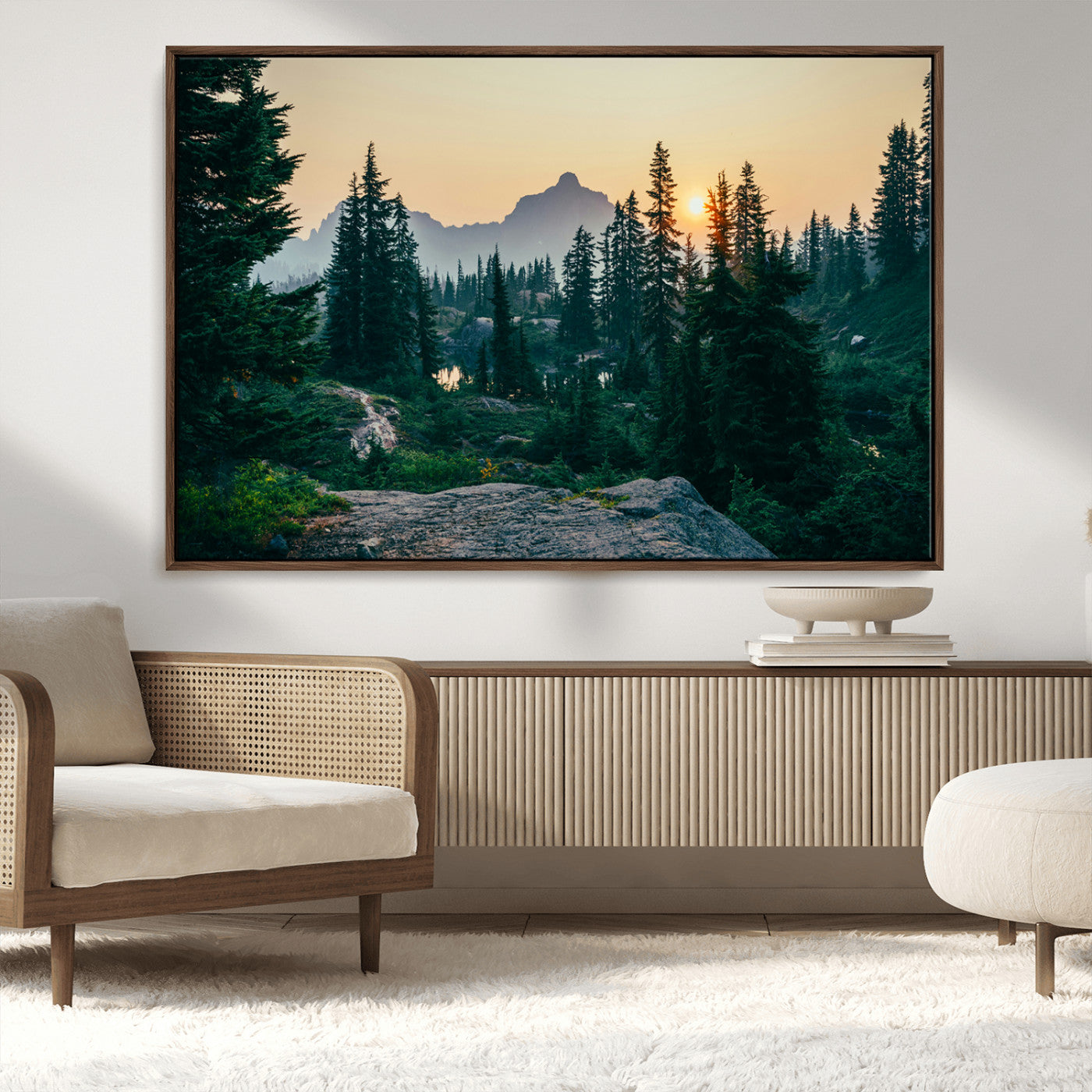 MGV-FC-36X24 - Mountain Wall Art Canvas Print, Framed Forest Serenity Art Picture Print, Mountain Perfect Rustic Decor Artwork