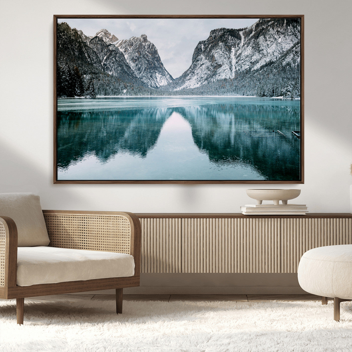 MGV-FC-36X24 - Mountain Lake Wall Art Canvas Print, Framed Wonderland Art Picture Print, Snowy Peaks Perfect Nature Decor Artwork