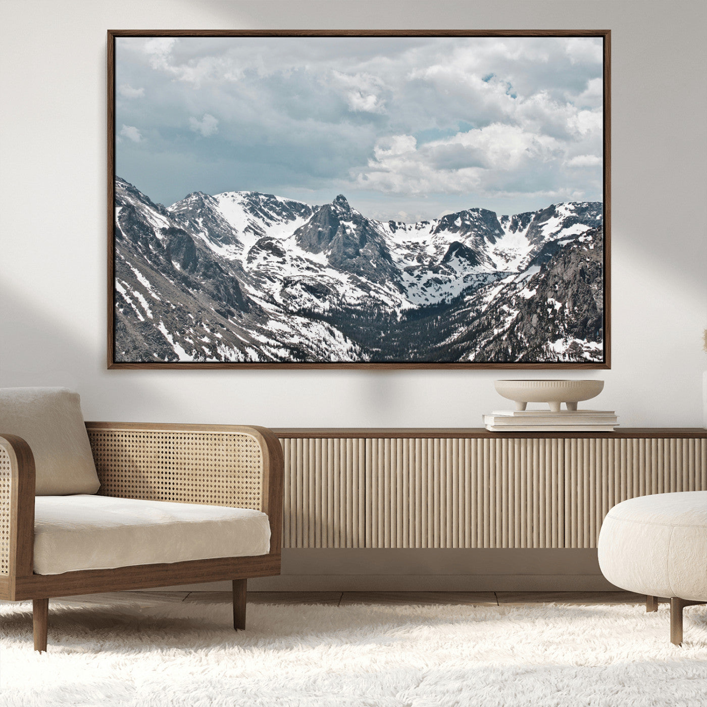 MGV-FC-36X24 - Snowy Peaks Wall Art Canvas Print, Framed Alpine Wilderness Art Picture Print, Mountain Escape Perfect Winter Serenity Decor Artwork