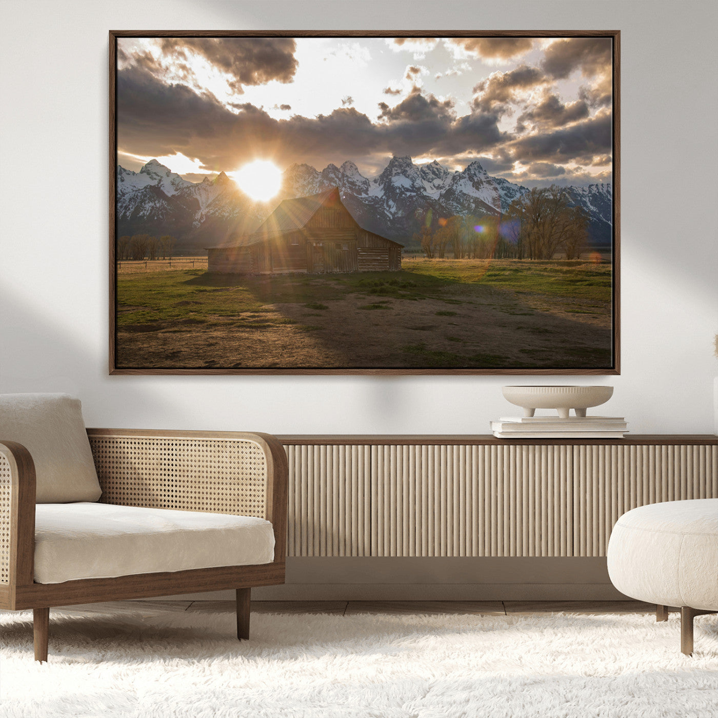 MGV-FC-36X24 - Snowy Peaks Wall Art Canvas Print, Framed Nature Escape Art Picture Print, Rustic Charm Perfect Rustic Western Decor Artwork
