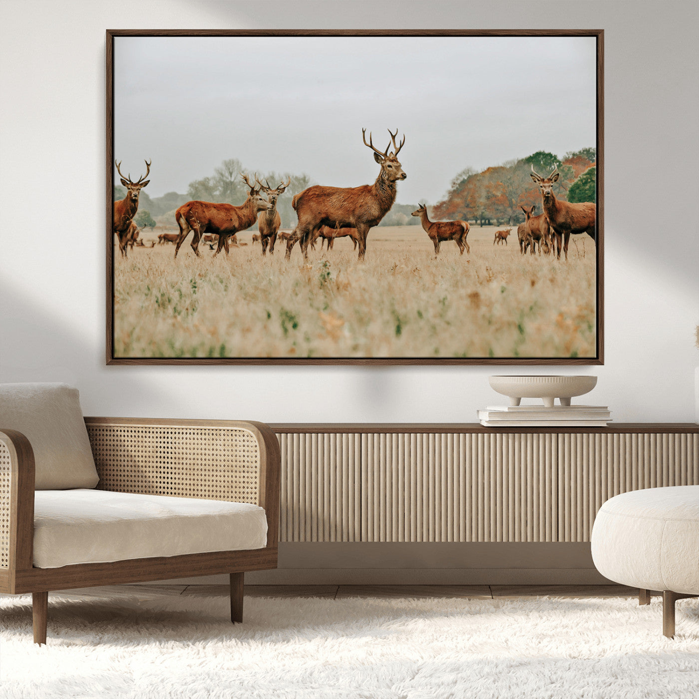 MGV-FC-36X24 - Rustic Deer Print Wall Art Canvas Print, Framed Autumn Nature Canvas Art Picture Print, Wildlife Art Print Perfect Rustic Wildlife Decor Artwork