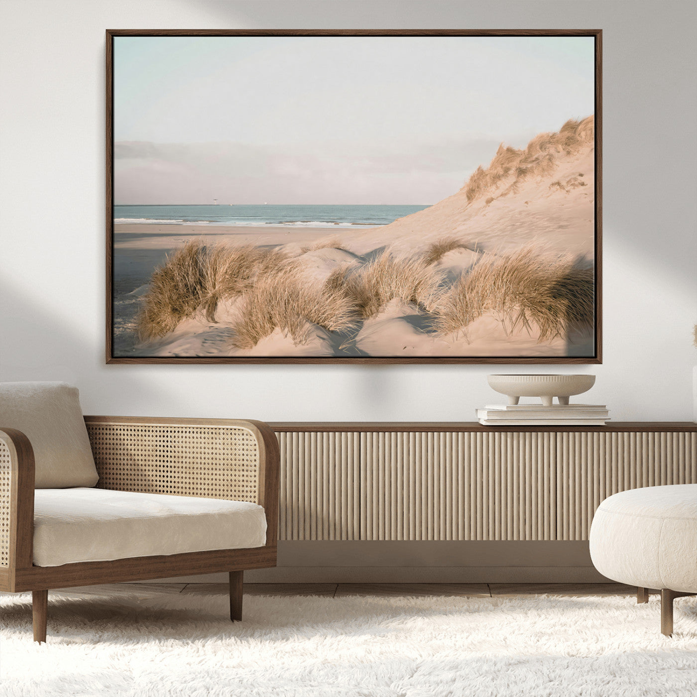 MGV-FC-36X24 - Beach Landscape Wall Art Canvas Print, Framed Sand Dune Photography Art Picture Print, Minimalist Seascape Perfect Coastal & Minimalist Decor Artwork