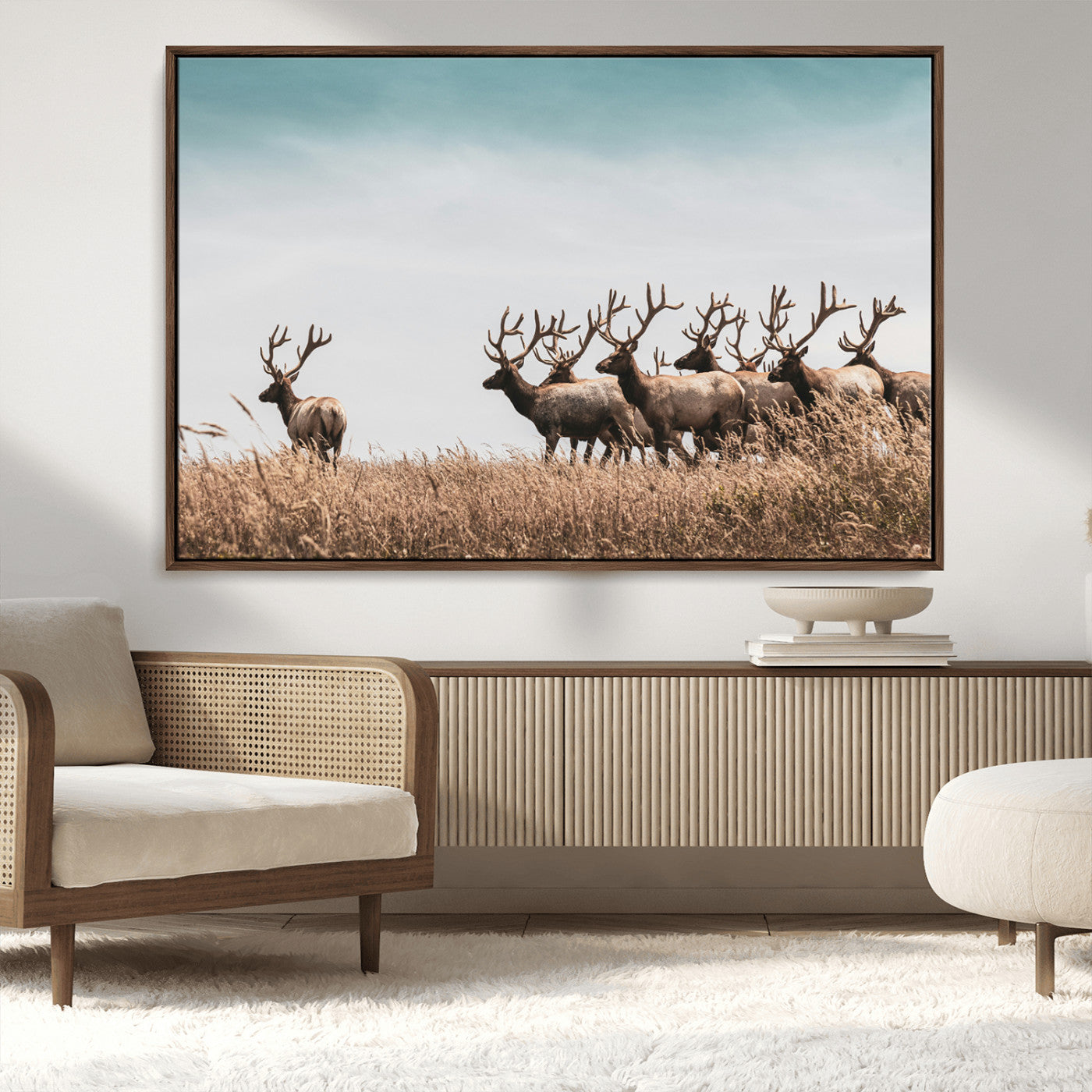 MGV-FC-36X24 - Elk Herd Wall Art Canvas Print, Framed Wildlife Photography Art Picture Print, Rustic Nature Print Perfect Rustic Wildlife Decor Artwork