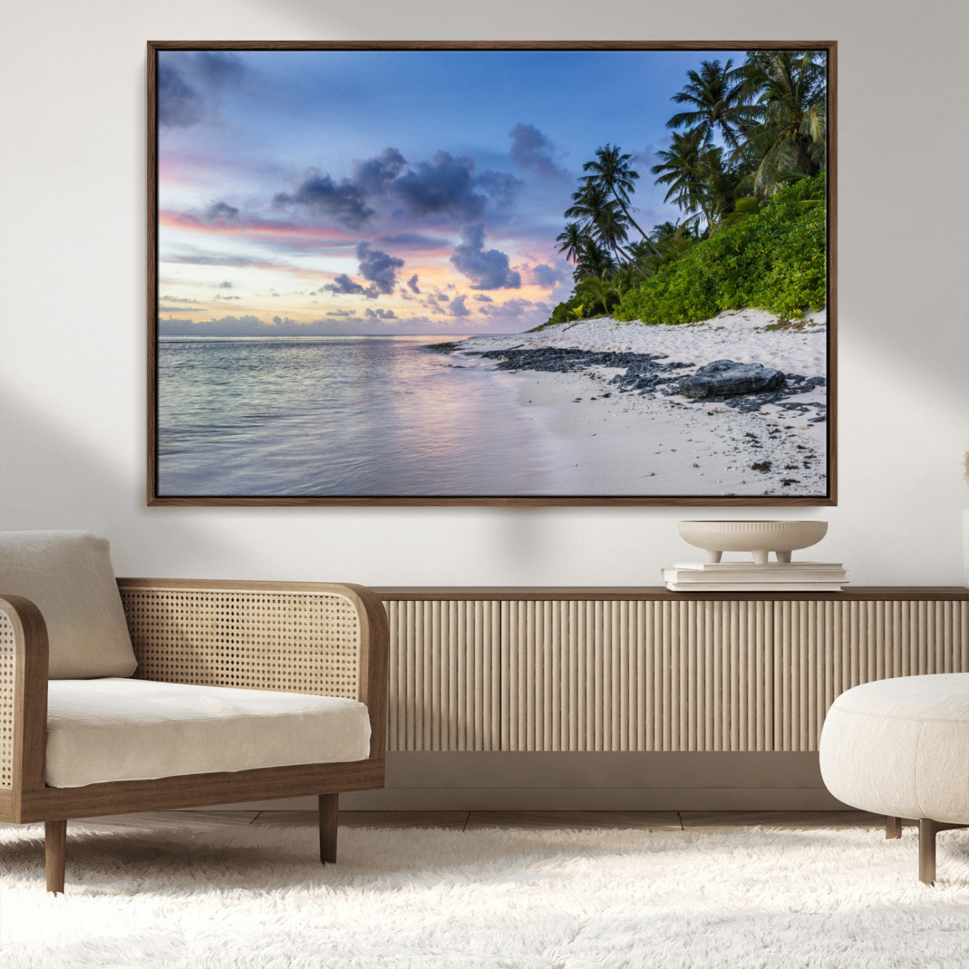 MGV-FC-36X24 - Tropical Beach Wall Art Canvas Print, Framed Sunset Glow Art Picture Print, Palm Tree Coast Perfect Tropical Coastal Decor Artwork