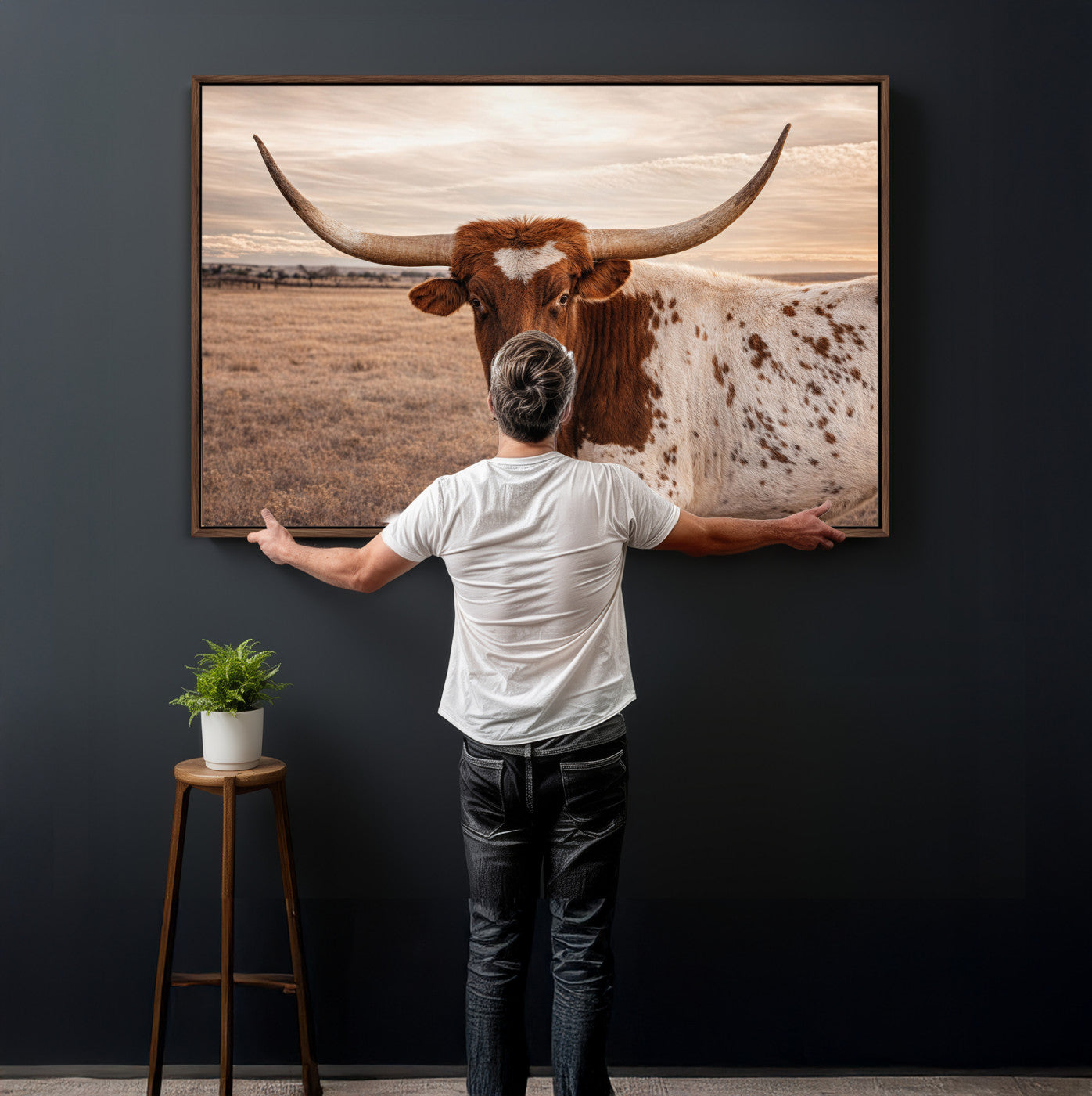 95745718-MGV-CV-36X24 - Longhorn Cow Wall Art – Texas Bull Canvas Print, Rustic Farm Cattle Photography, Western Animal Decor for Country Home, Living Room or Game Room