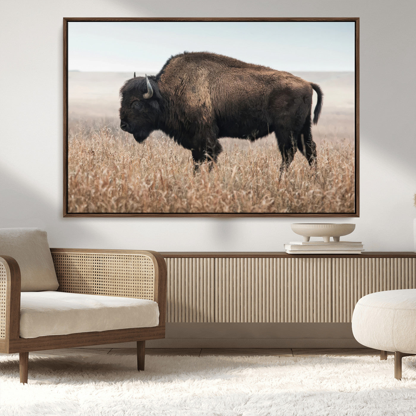 MGV-FC-36X24 - American Bison in Field  Wall Art Canvas Print – Powerful Winter Wildlife Scene with Buffalo in