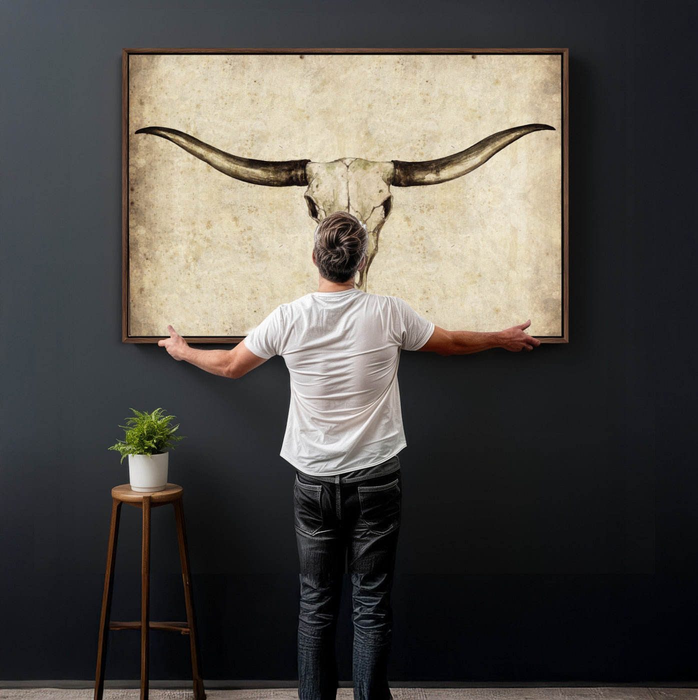 42788678-MGV-CV-36X24 - Longhorn Skull Wall Art Canvas Print – Rustic Western Artwork Print for Living Room Wall Decor