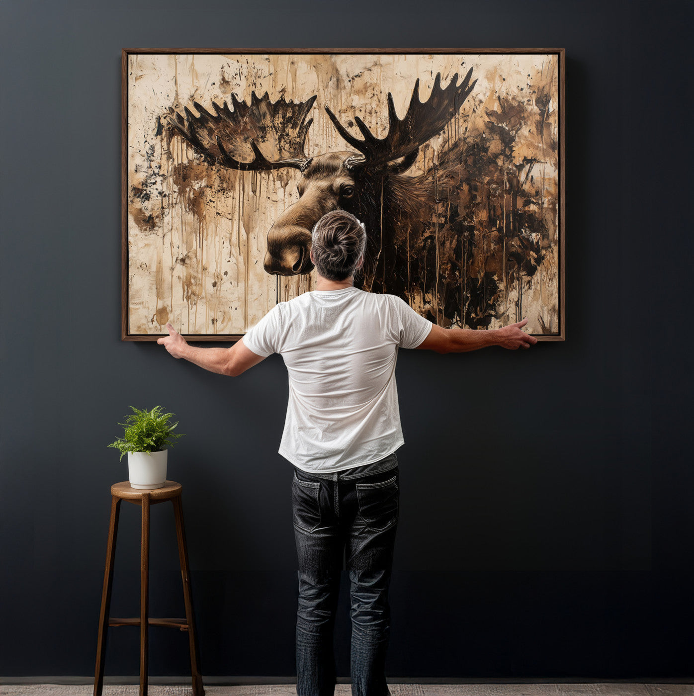 83505059-MGV-CV-36X24 - Moose Canvas Wall Art — Rustic Wildlife Painting Print | Cabin Lodge Decor | Large Animal Wall Art | Moose Gift for Him | Man Cave Art